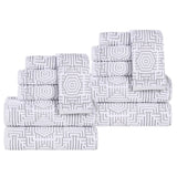 Cotton Plush Towel Set 12-Piece Jasper Geometric Jacquard - Towel Set by Superior Brand