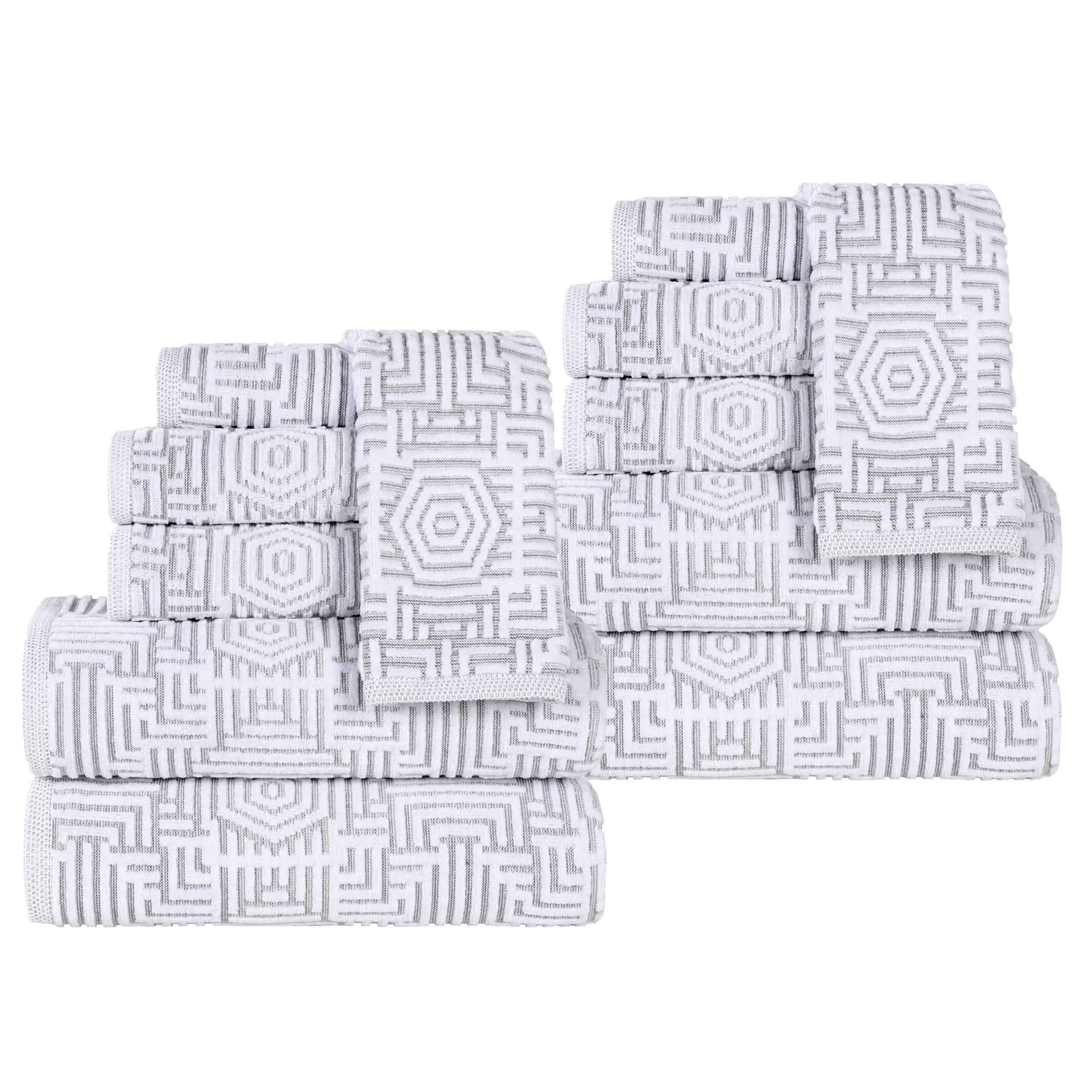 Cotton Plush Towel Set 12-Piece Jasper Geometric Jacquard - Towel Set by Superior Brand
