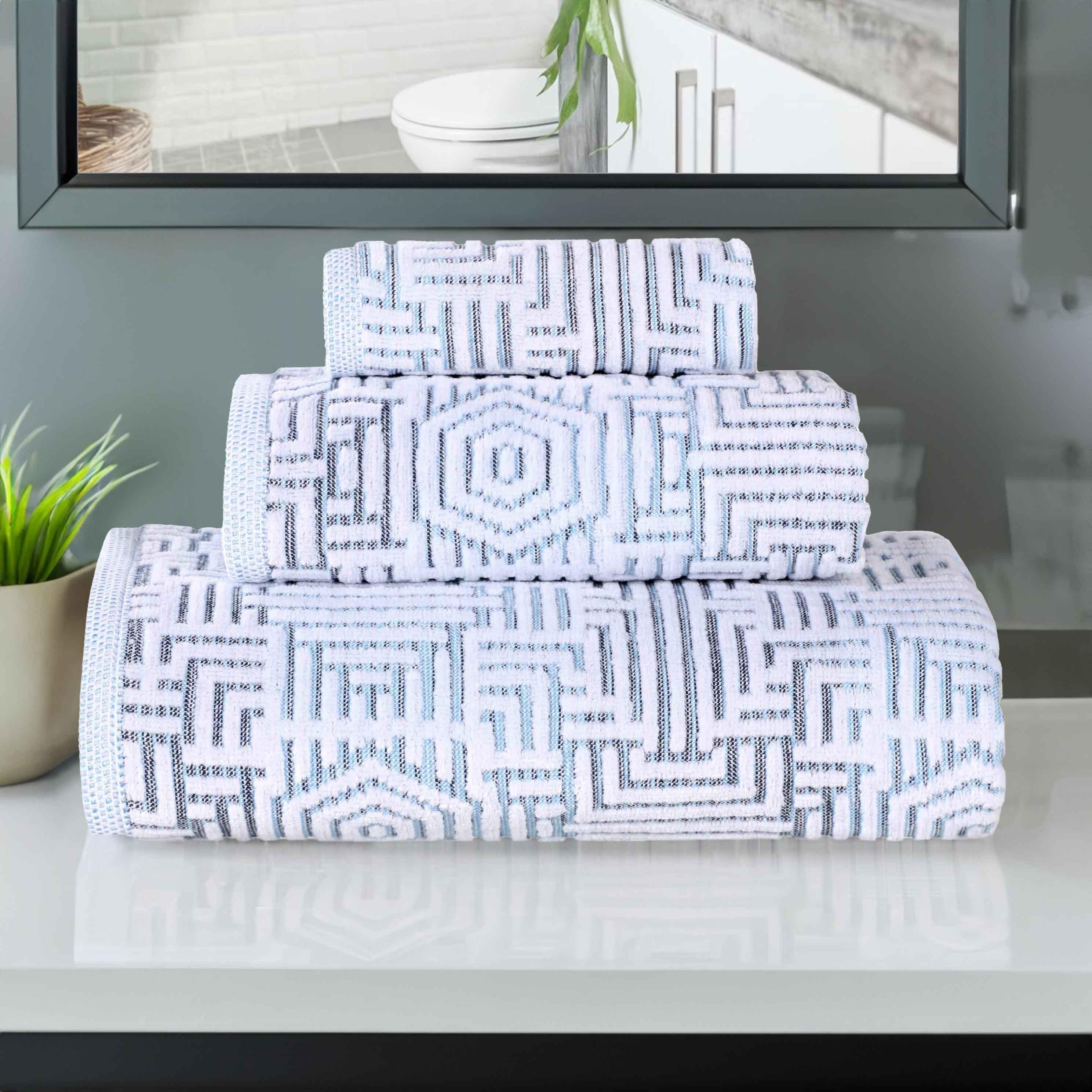 Cotton Modern Geometric Jacquard Plush Absorbent 3-Piece Towel Set - Towel Set by Superior Brand
