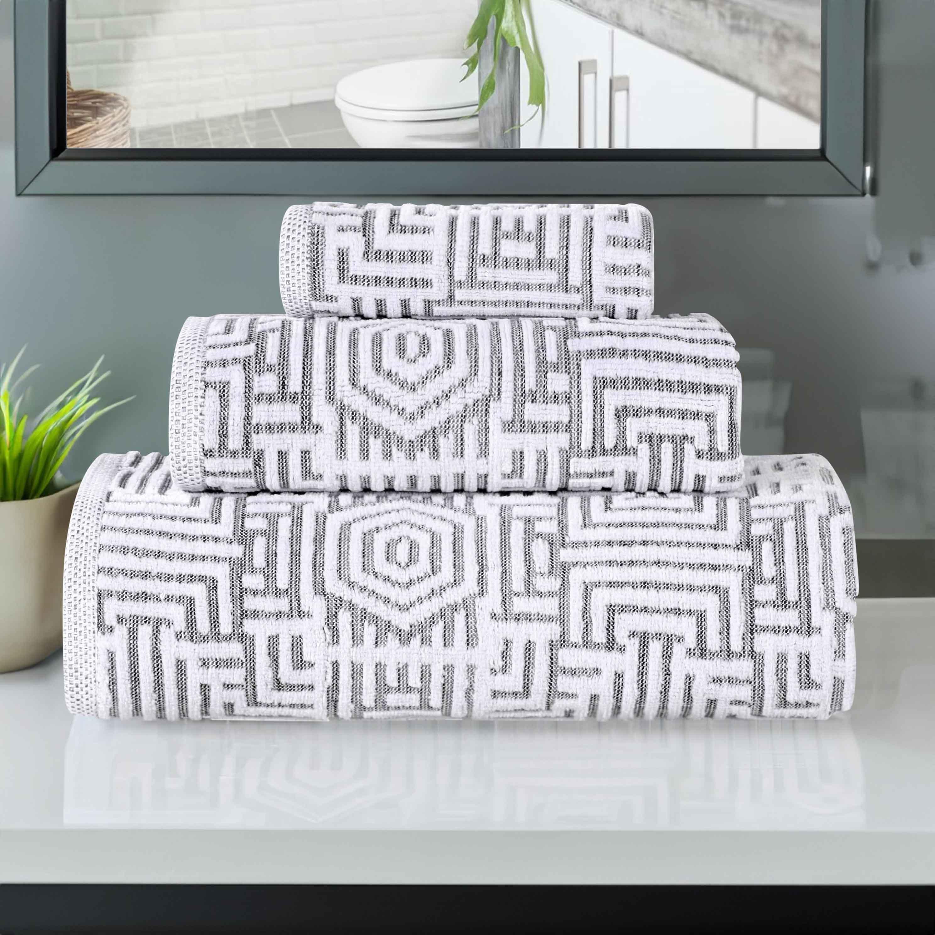 Cotton Modern Geometric Jacquard Plush Absorbent 3-Piece Towel Set - Towel Set by Superior Brand