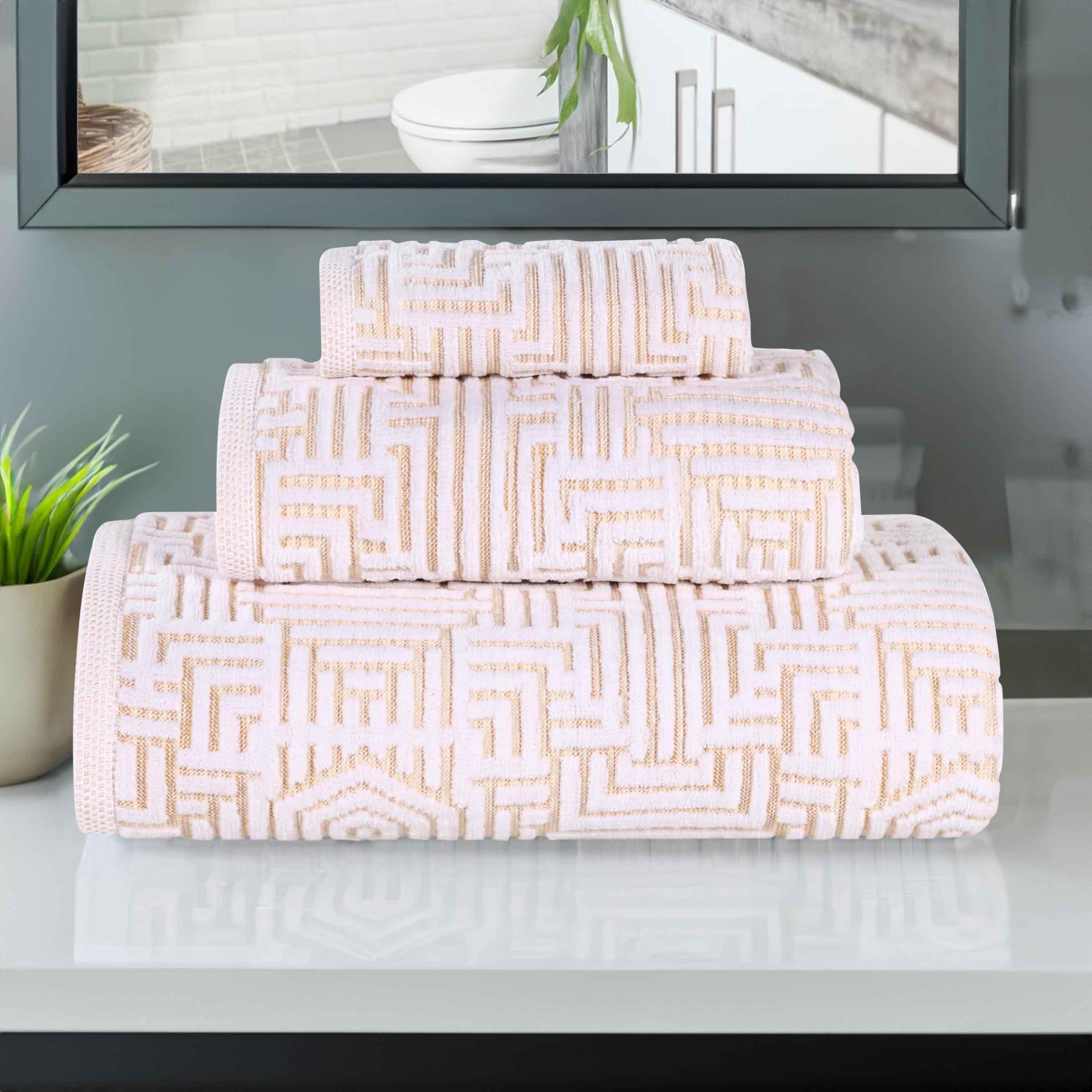 Cotton Modern Geometric Jacquard Plush Absorbent 3-Piece Towel Set - Towel Set by Superior Brand