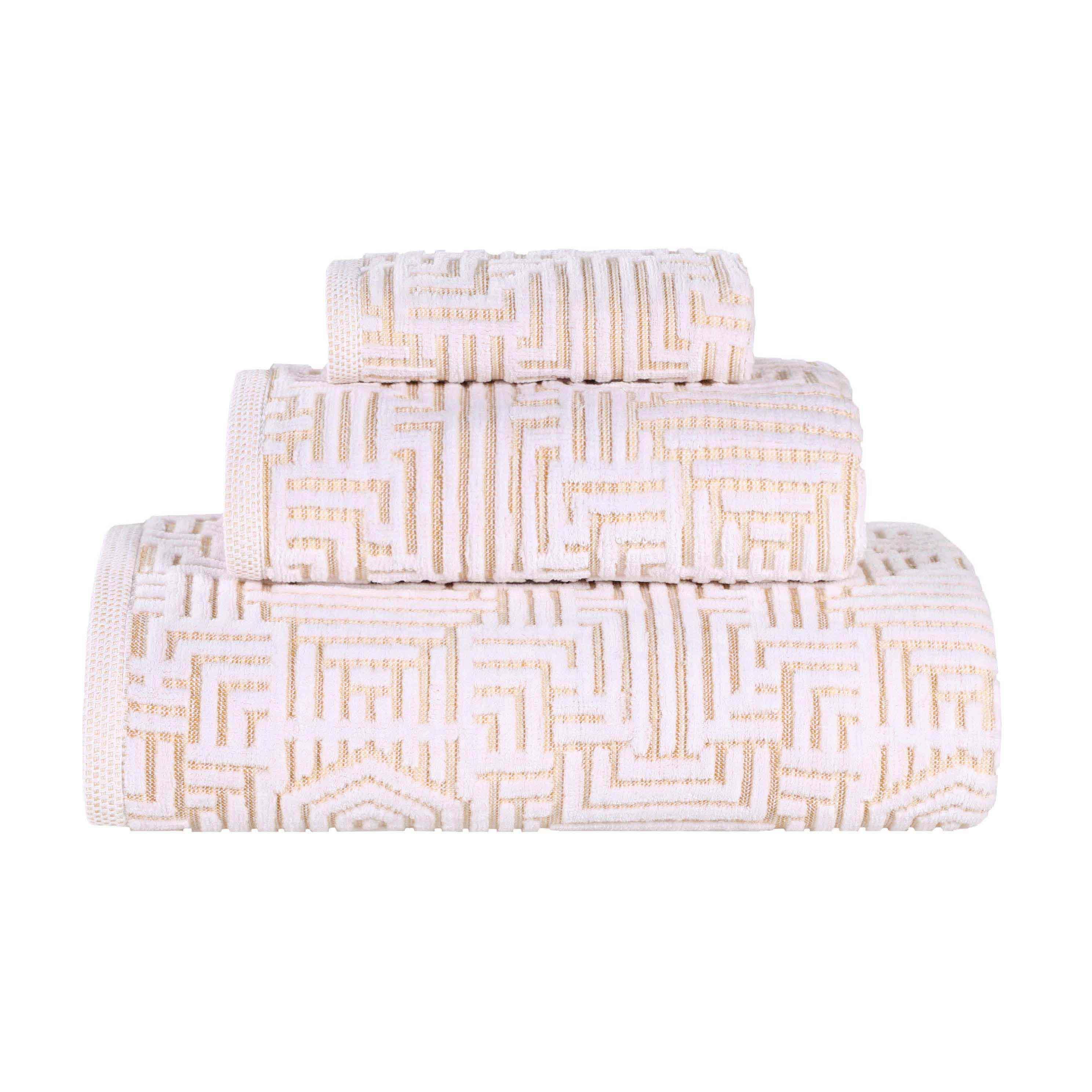 Cotton Modern Geometric Jacquard Plush Absorbent 3-Piece Towel Set - Towel Set by Superior Brand