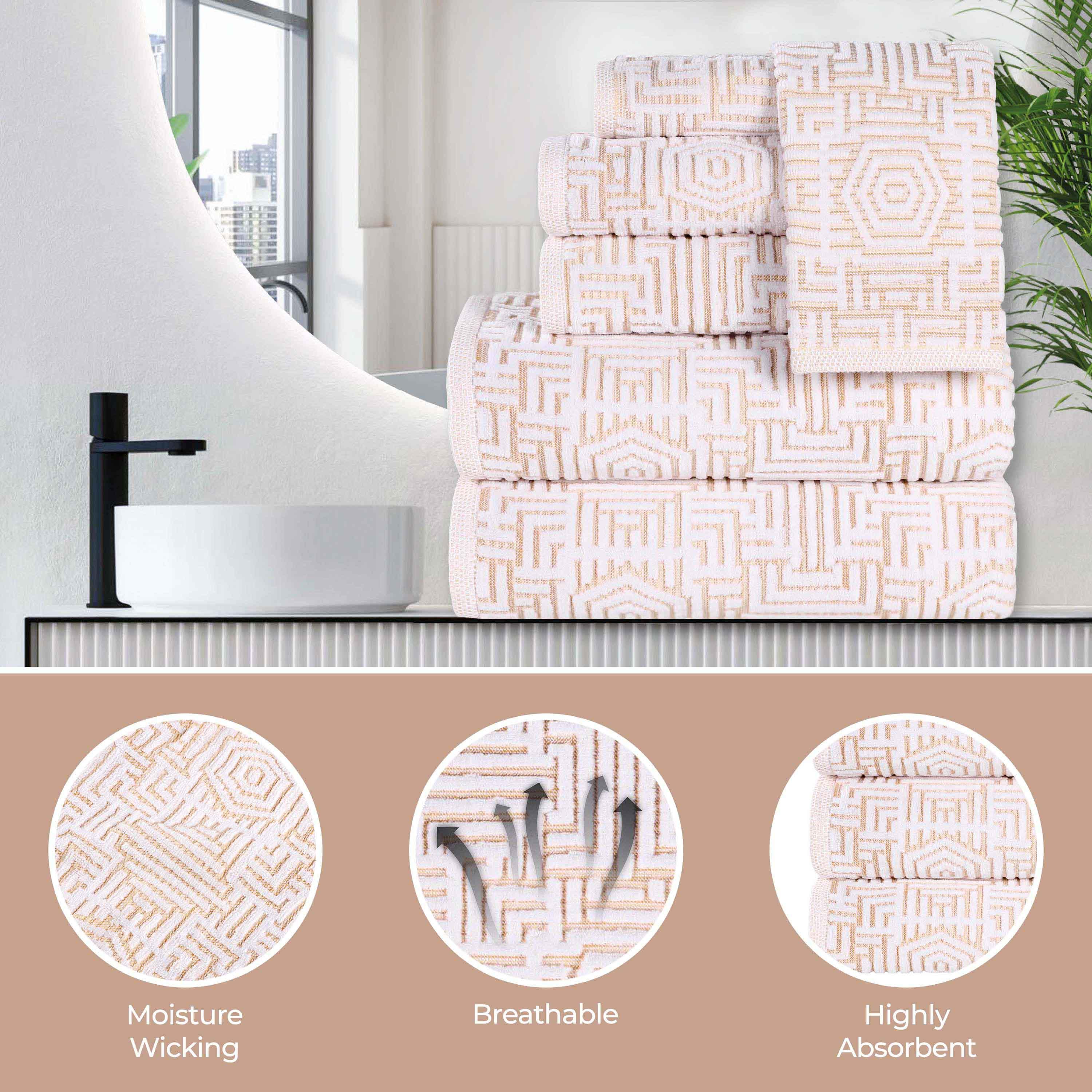 Cotton Modern Geometric Jacquard Plush Absorbent 3-Piece Towel Set - Towel Set by Superior Brand