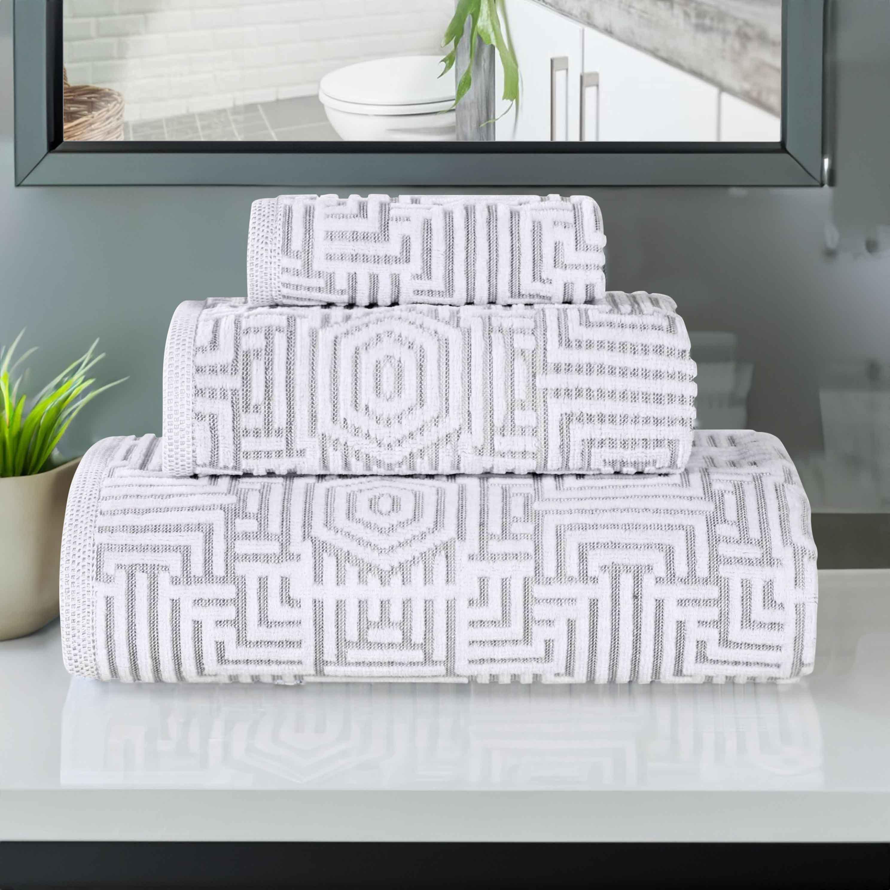 Cotton Modern Geometric Jacquard Plush Absorbent 3-Piece Towel Set - Towel Set by Superior Brand