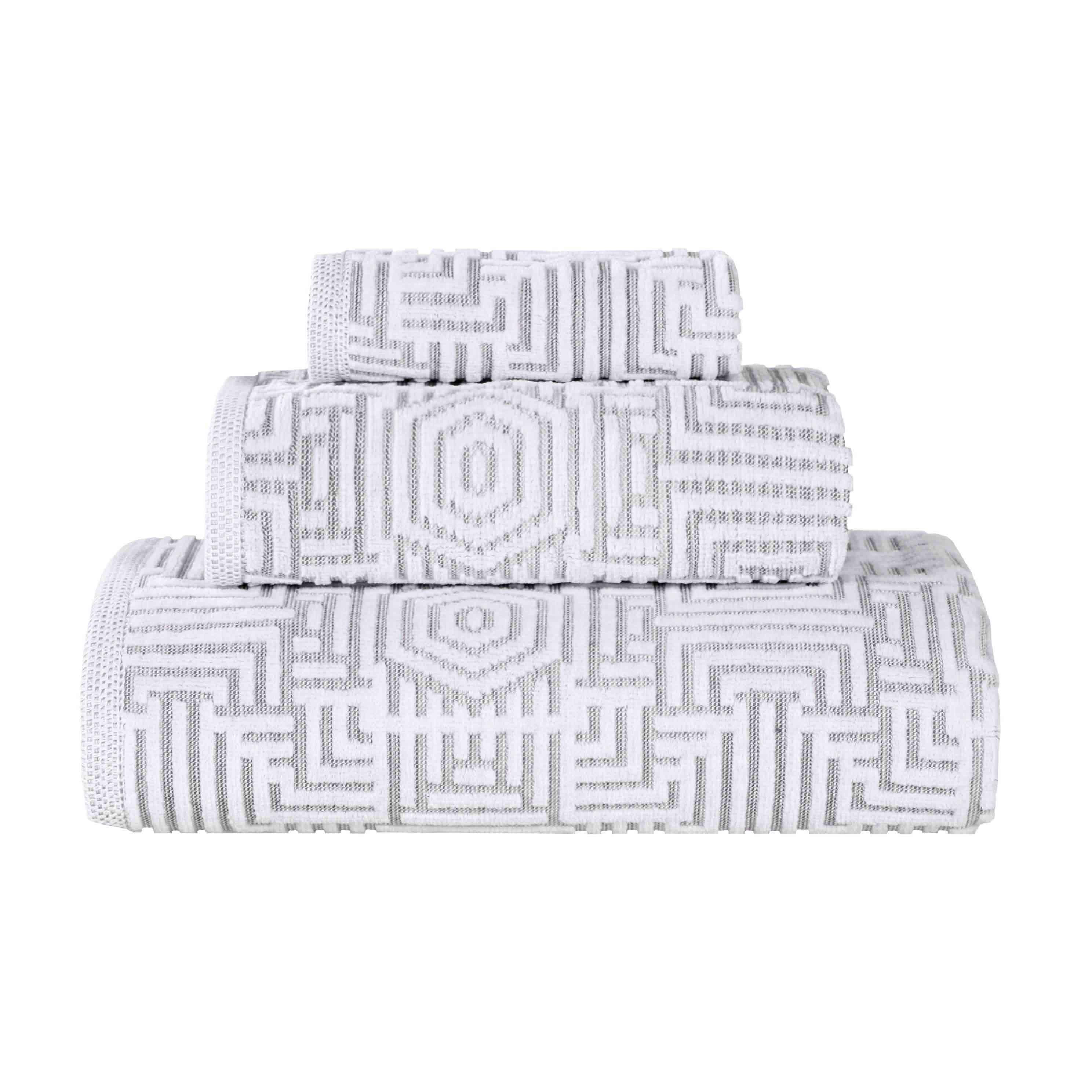 Cotton Modern Geometric Jacquard Plush Absorbent 3-Piece Towel Set - Towel Set by Superior Brand