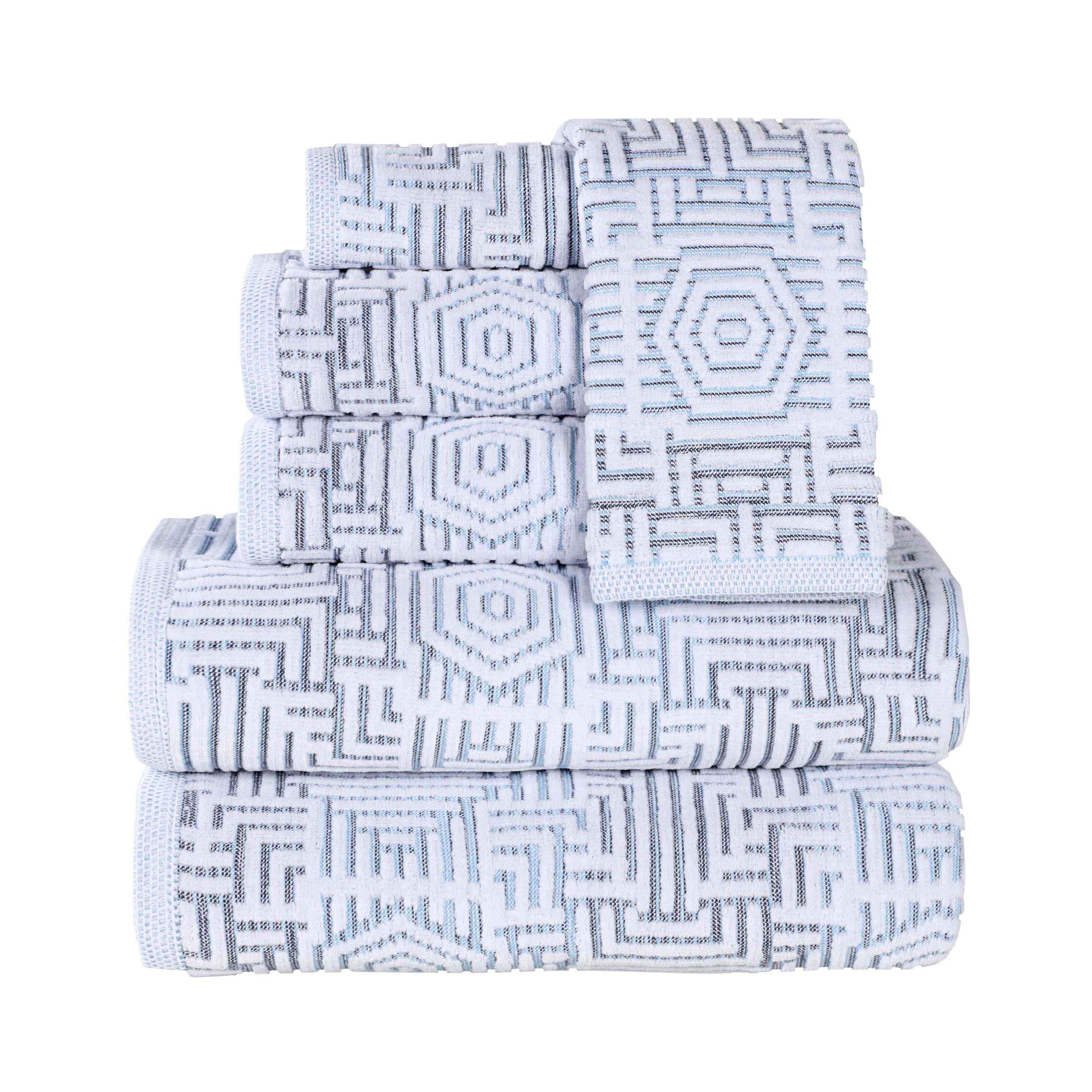 Cotton Modern Geometric Jacquard Plush Absorbent 6 Piece Towel Set - Towel Set by Superior Brand