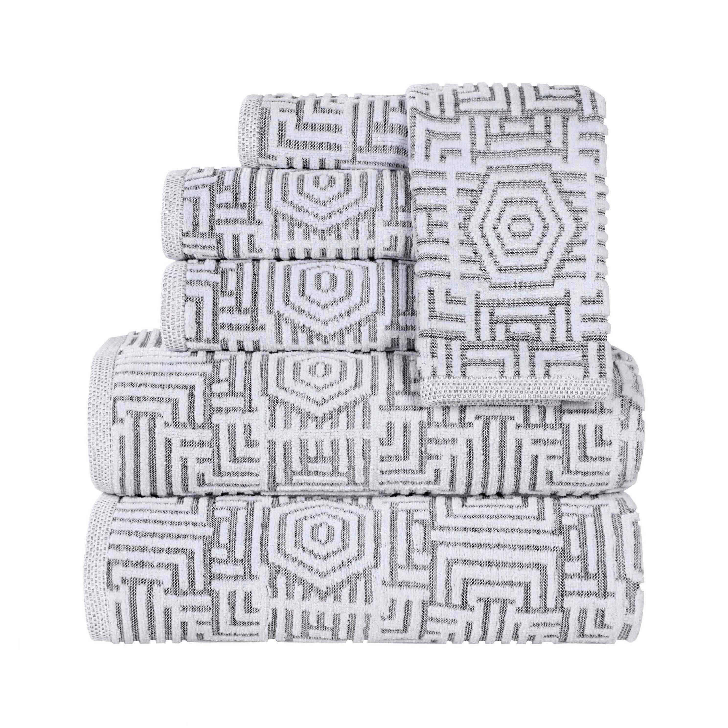 Cotton Modern Geometric Jacquard Plush Absorbent 6 Piece Towel Set - Towel Set by Superior Brand