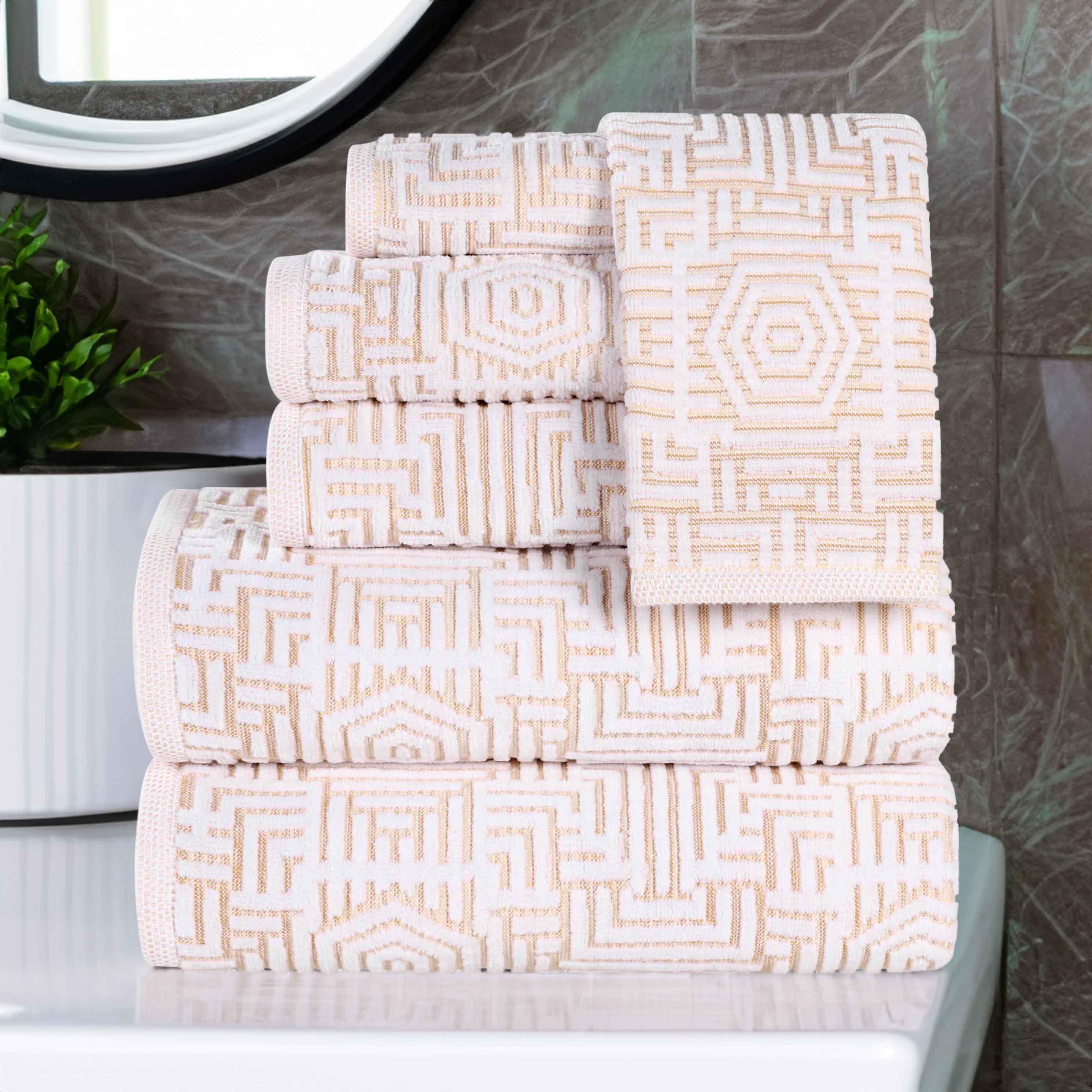 Cotton Modern Geometric Jacquard Plush Absorbent 6 Piece Towel Set - Towel Set by Superior Brand