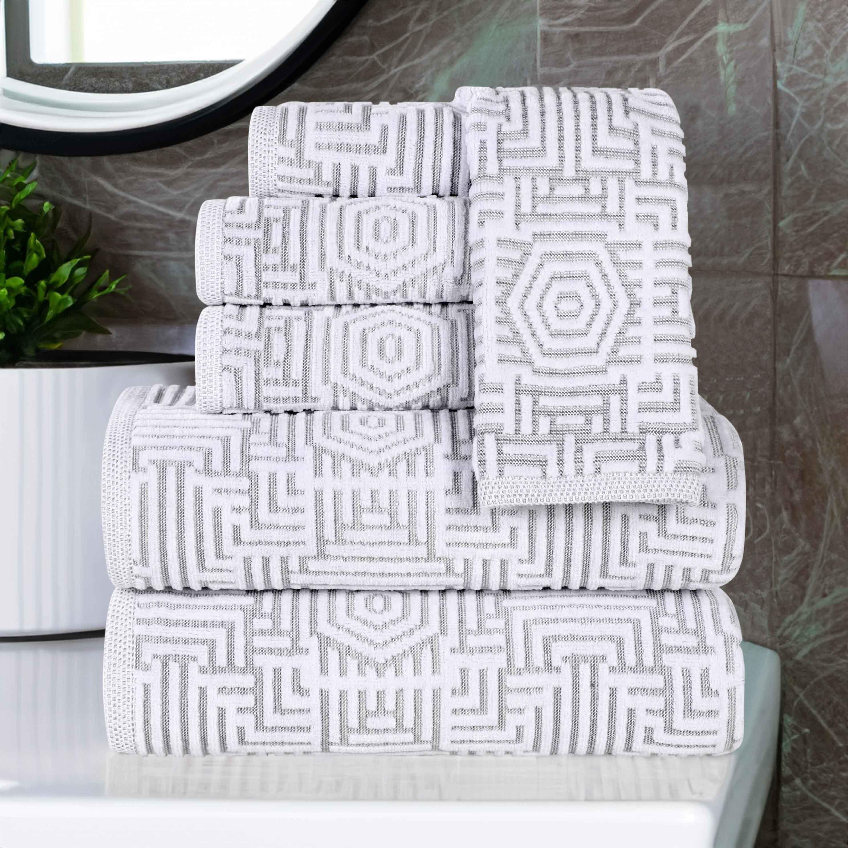 Cotton Modern Geometric Jacquard Plush Absorbent 6 Piece Towel Set - Towel Set by Superior Brand