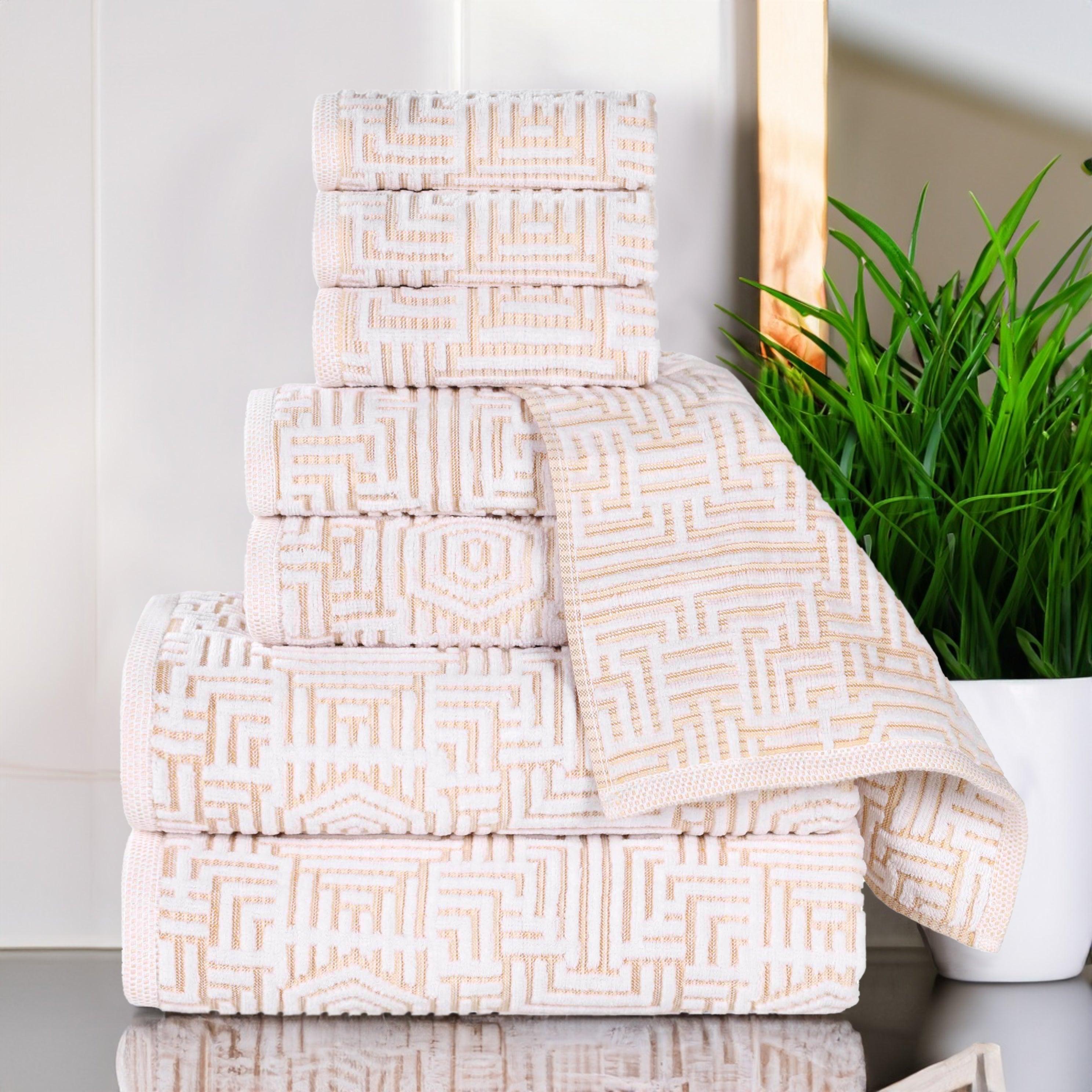 Cotton Modern Geometric Jacquard Plush Absorbent 8 Piece Towel Set - Towel Set by Superior Brand