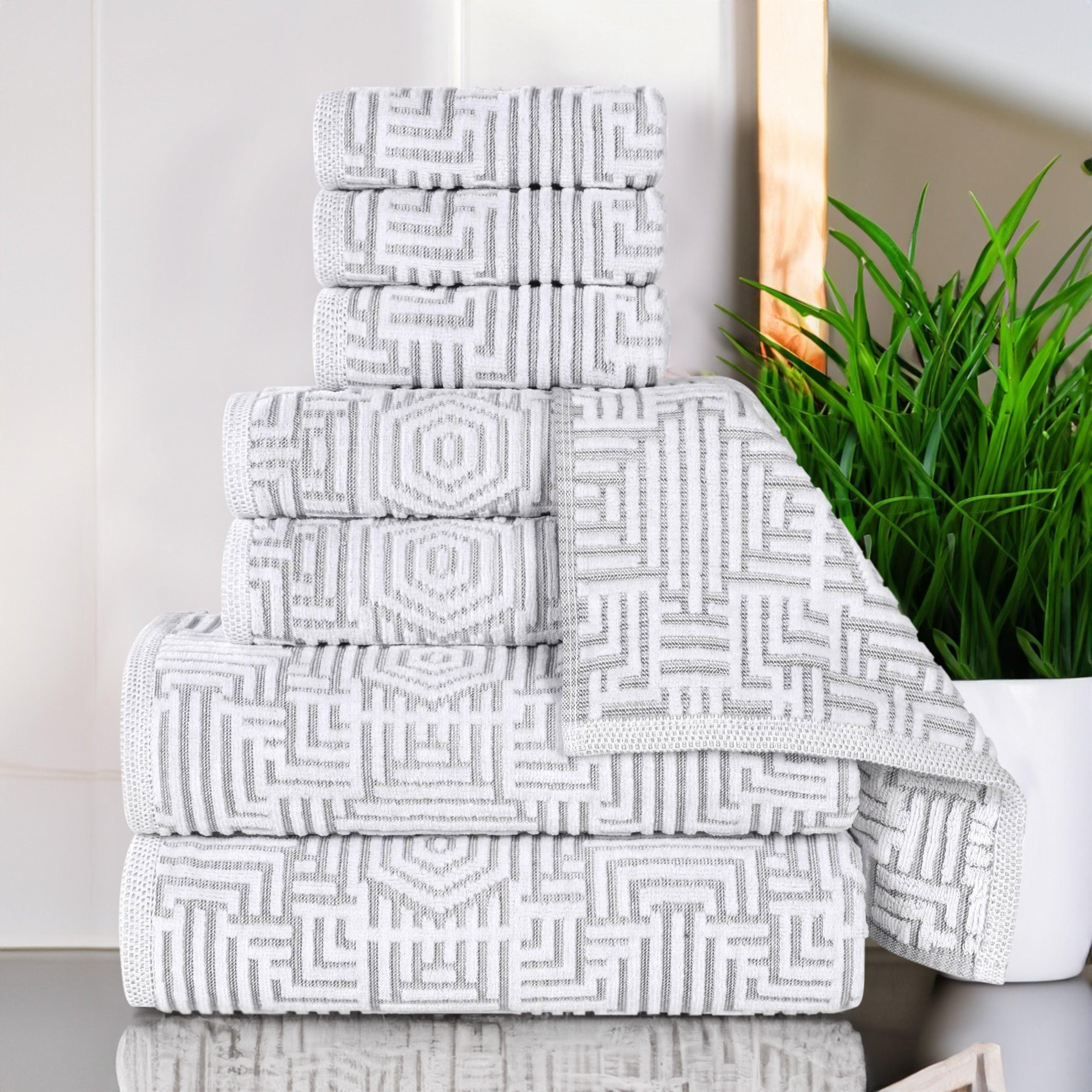 Cotton Modern Geometric Jacquard Plush Absorbent 8 Piece Towel Set - Towel Set by Superior Brand