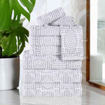 Cotton Modern Geometric Jacquard Plush Absorbent 9 Piece Towel Set - Towel Set by Superior Brand