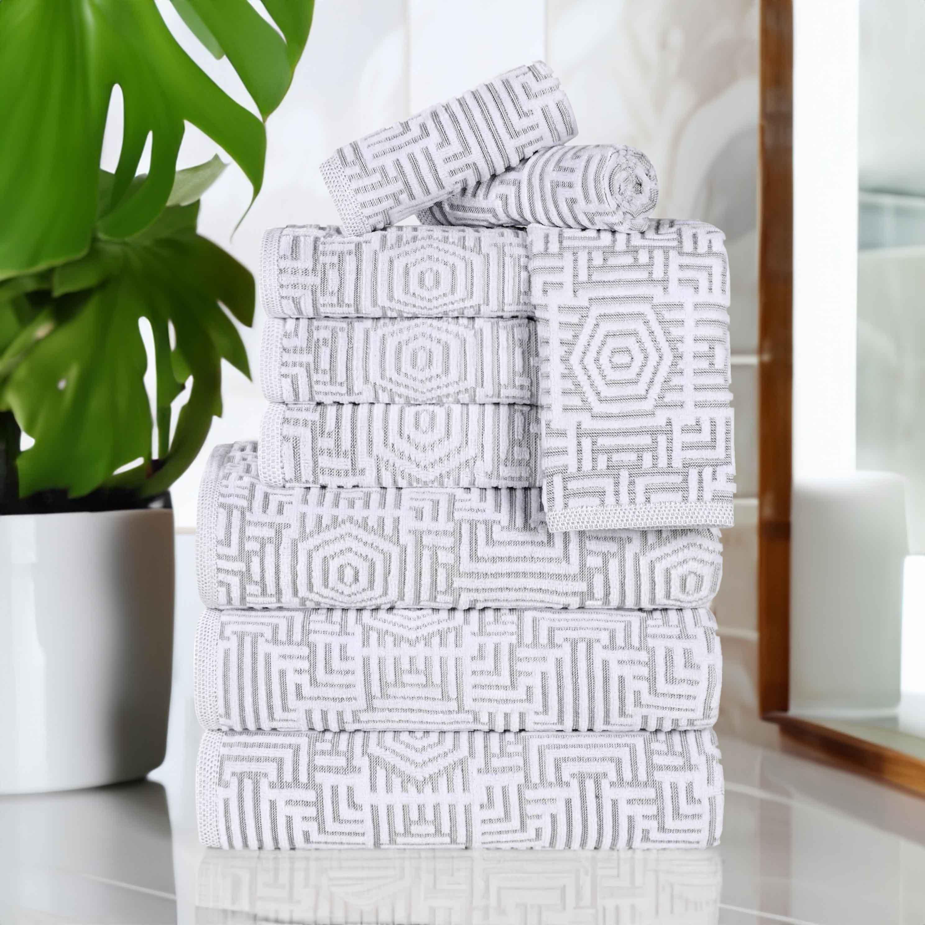 Cotton Modern Geometric Jacquard Plush Absorbent 9 Piece Towel Set - Towel Set by Superior Brand