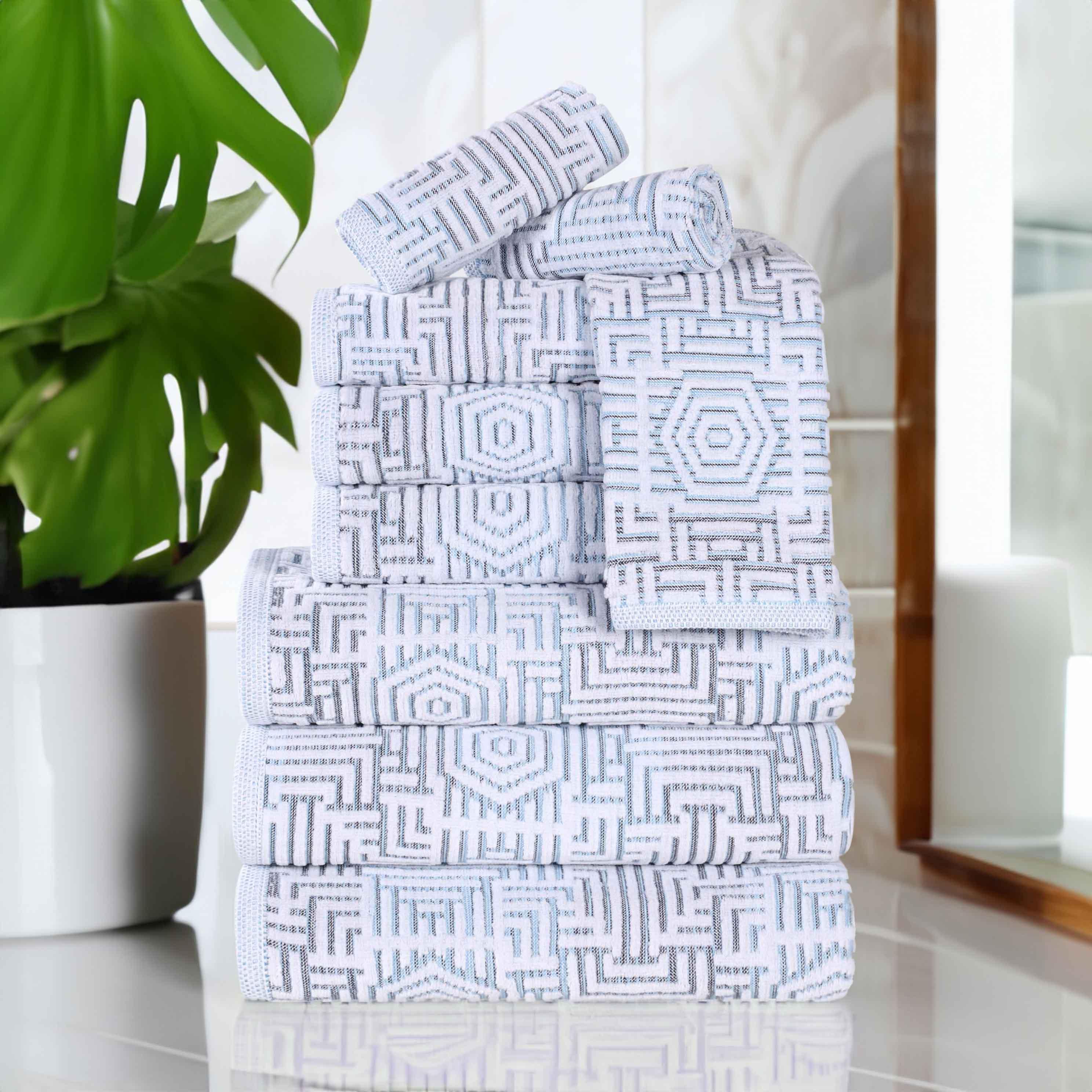 Cotton Modern Geometric Jacquard Plush Absorbent 9 Piece Towel Set - Towel Set by Superior Brand