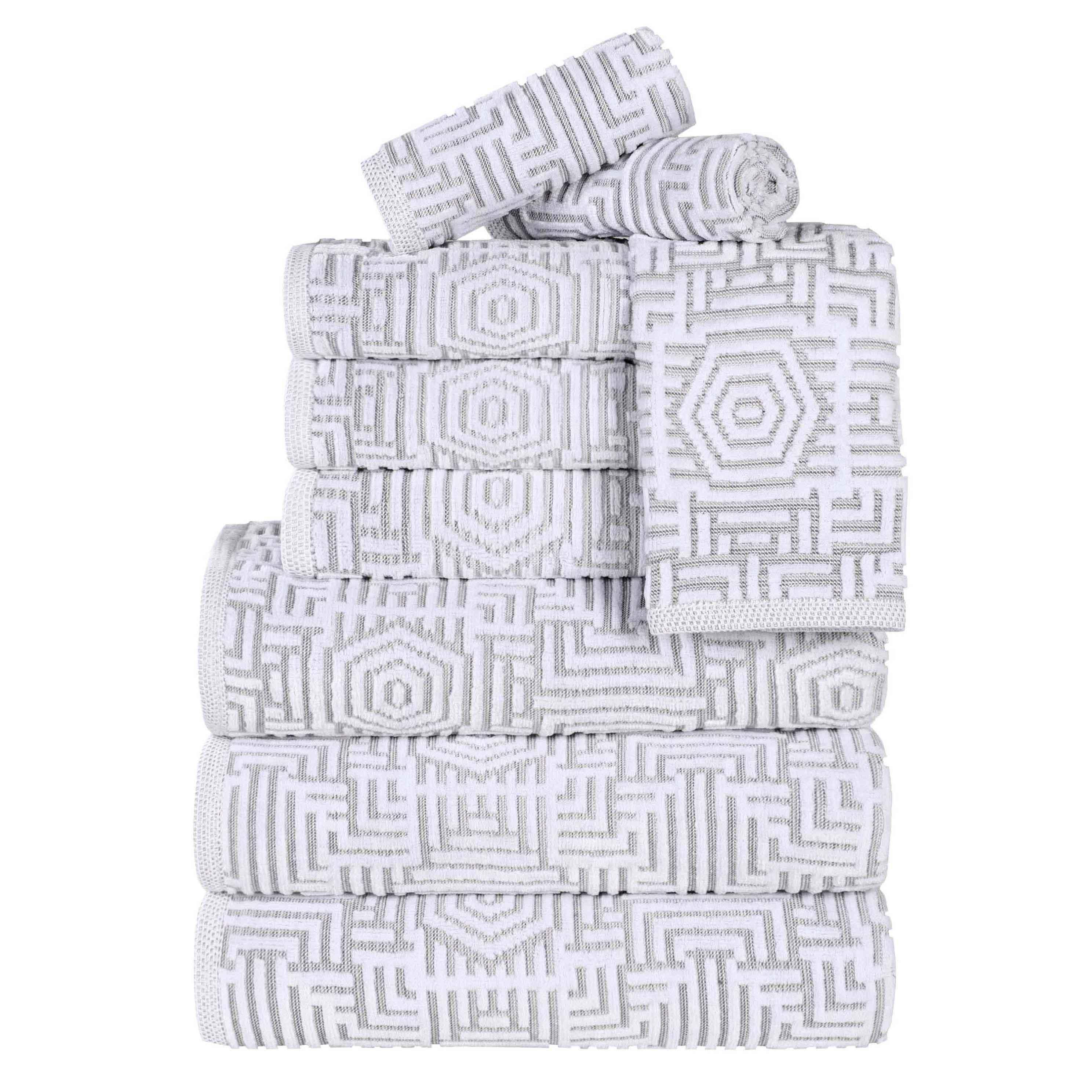 Cotton Modern Geometric Jacquard Plush Absorbent 9 Piece Towel Set - Towel Set by Superior Brand