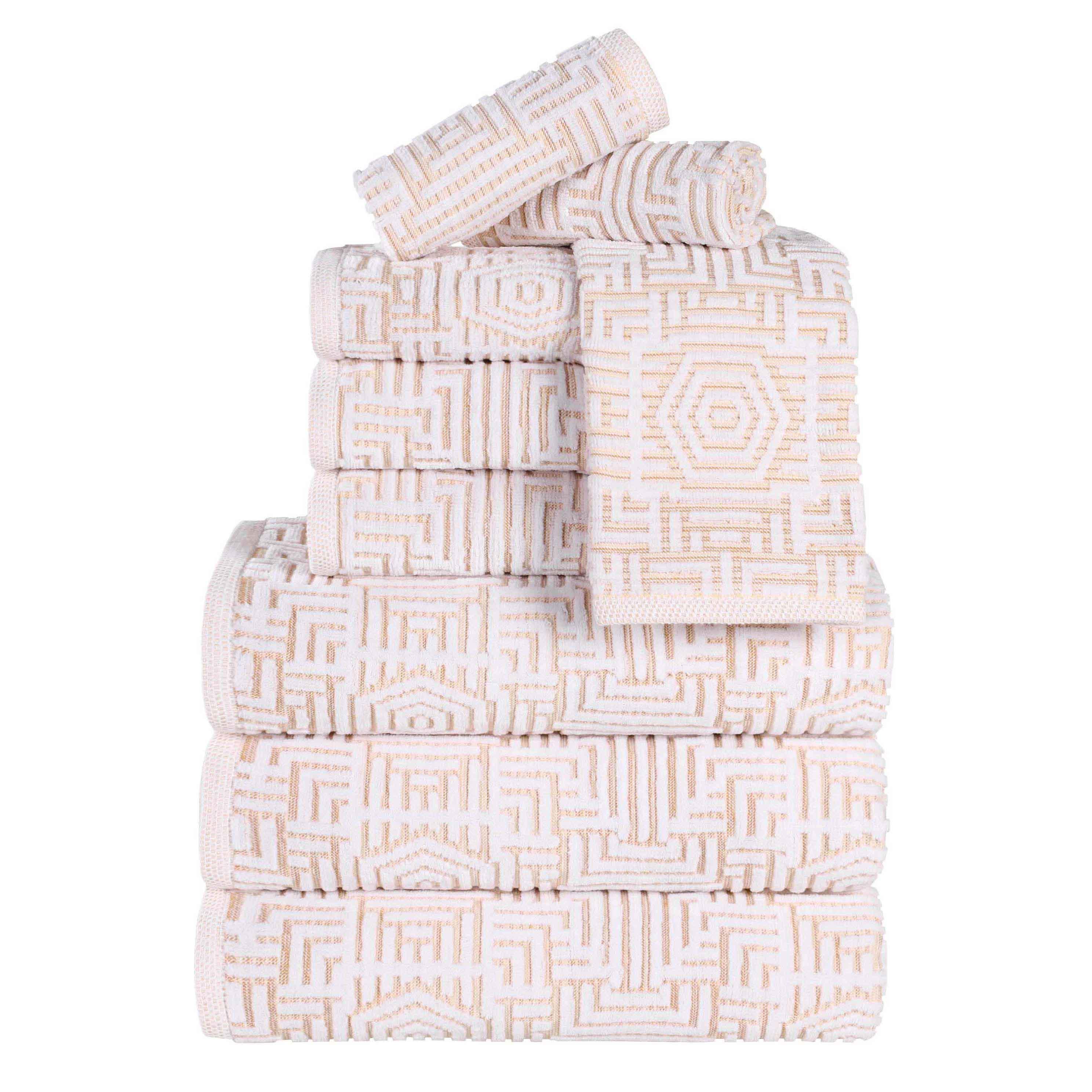 Cotton Modern Geometric Jacquard Plush Absorbent 9 Piece Towel Set - Towel Set by Superior Brand