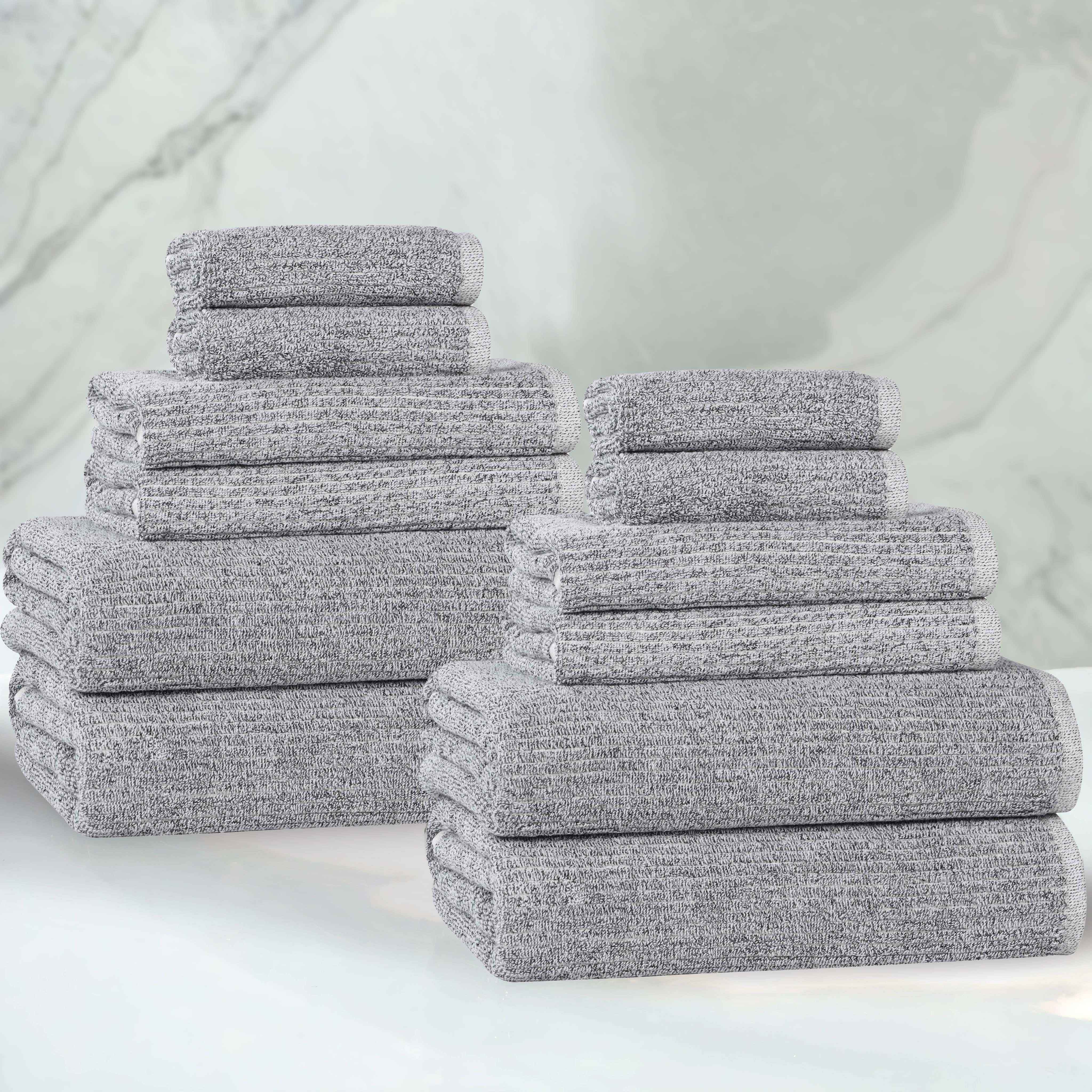 Destin Cotton Blend Medium Weight Textured Ribbed 12 Piece Towel Set - Towel Set by Superior Brand