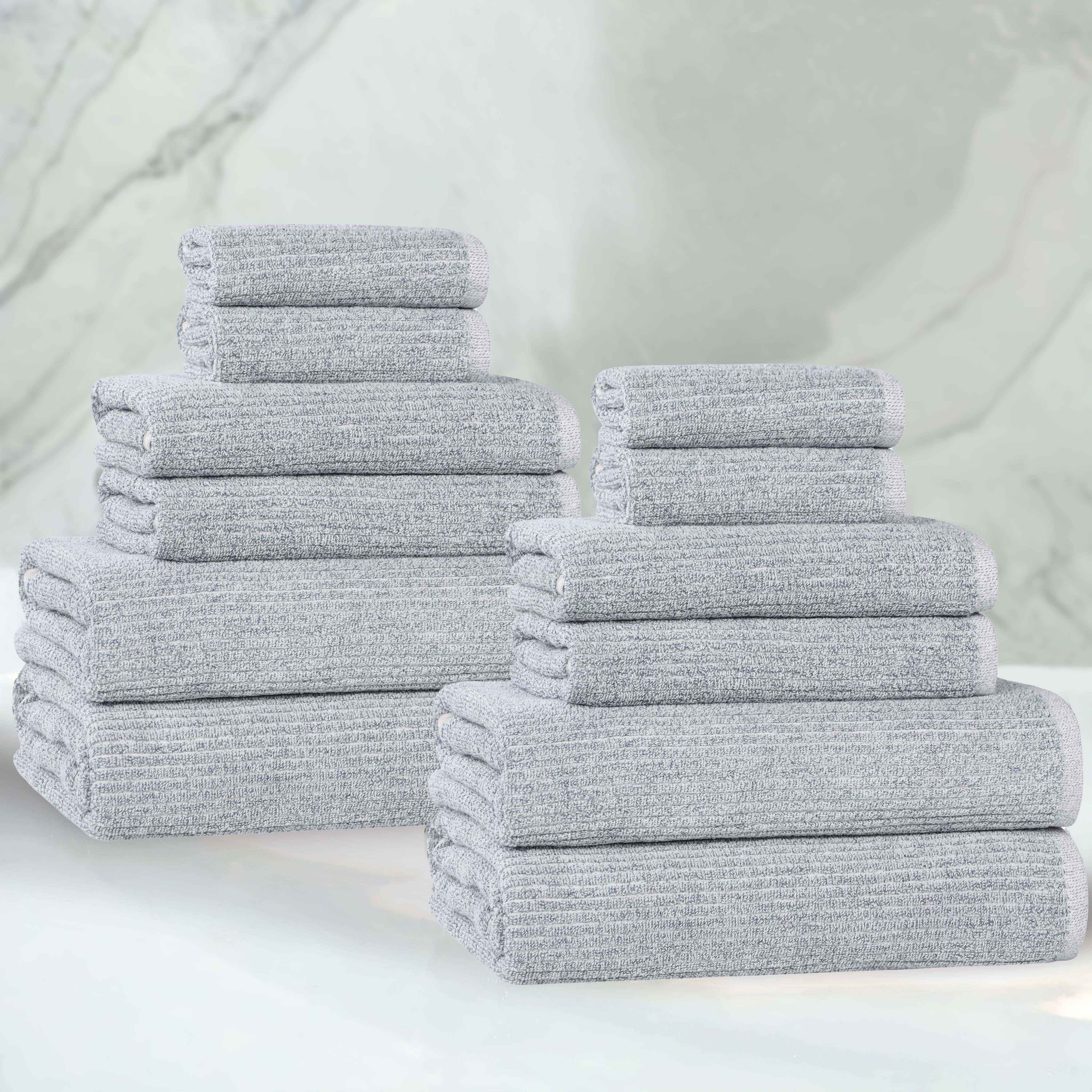 Destin Cotton Blend Medium Weight Textured Ribbed 12 Piece Towel Set - Towel Set by Superior Brand