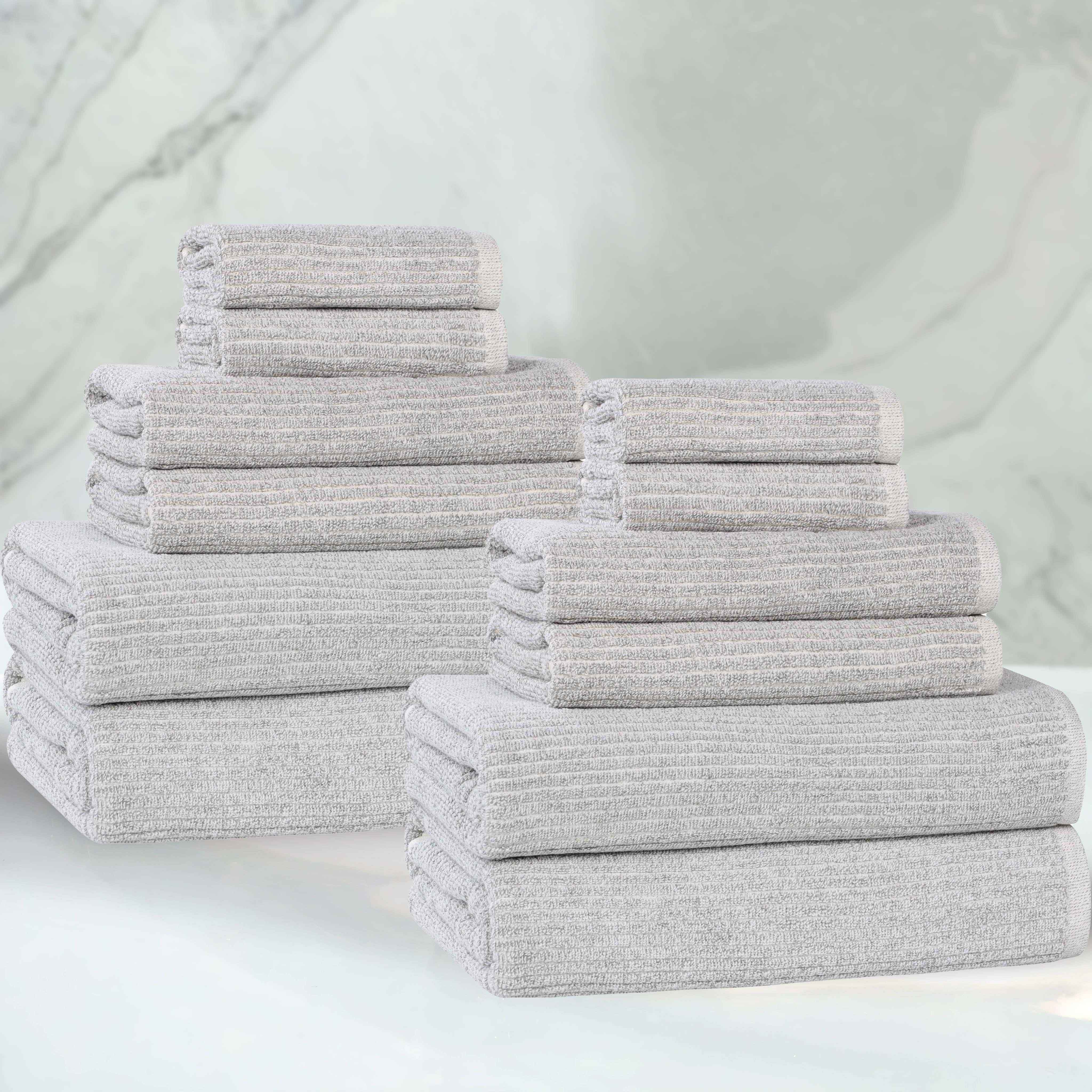 Destin Cotton Blend Medium Weight Textured Ribbed 12 Piece Towel Set - Towel Set by Superior Brand