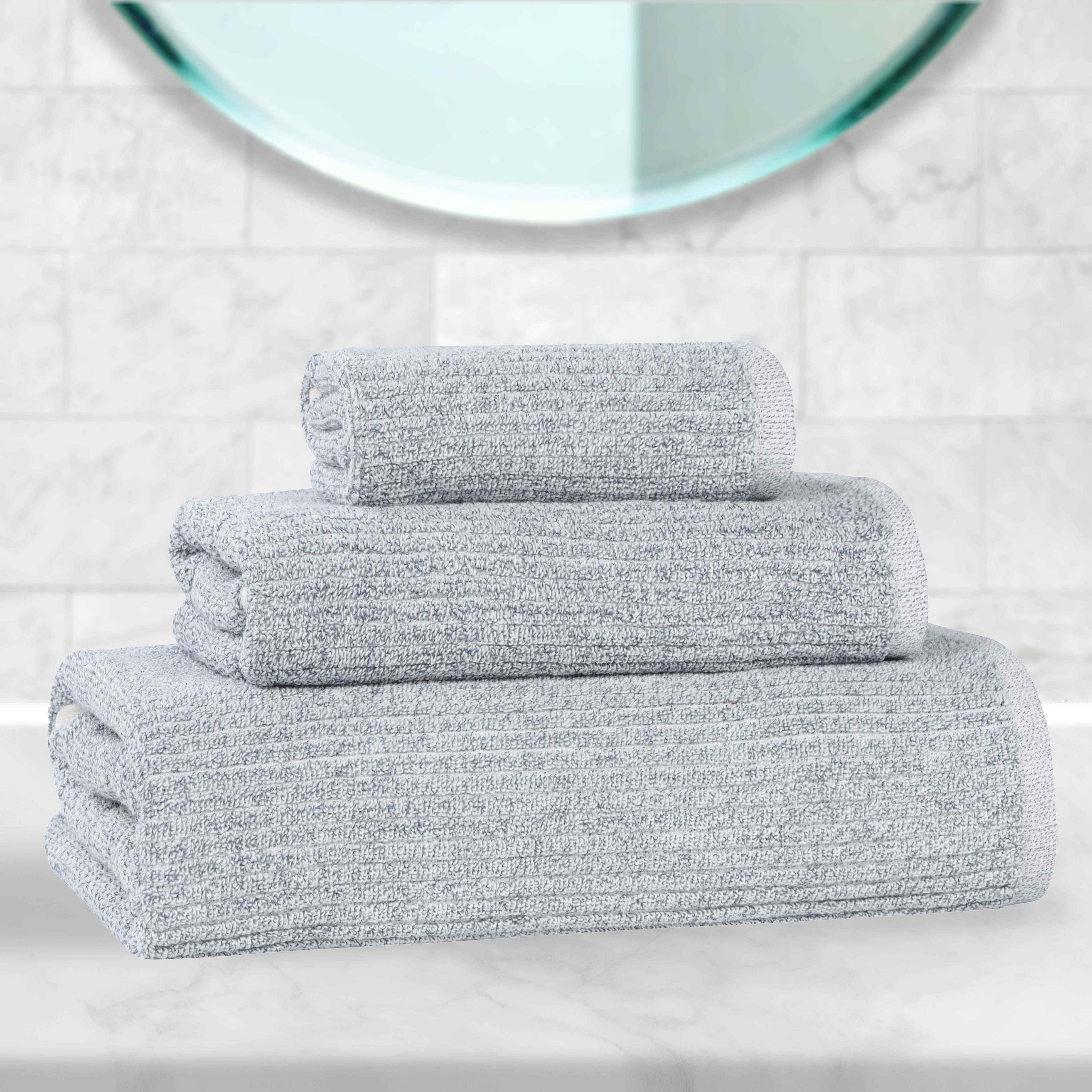 Destin Cotton Blend Medium Weight Textured Ribbed 3 Piece Towel Set - Towel Set by Superior Brand
