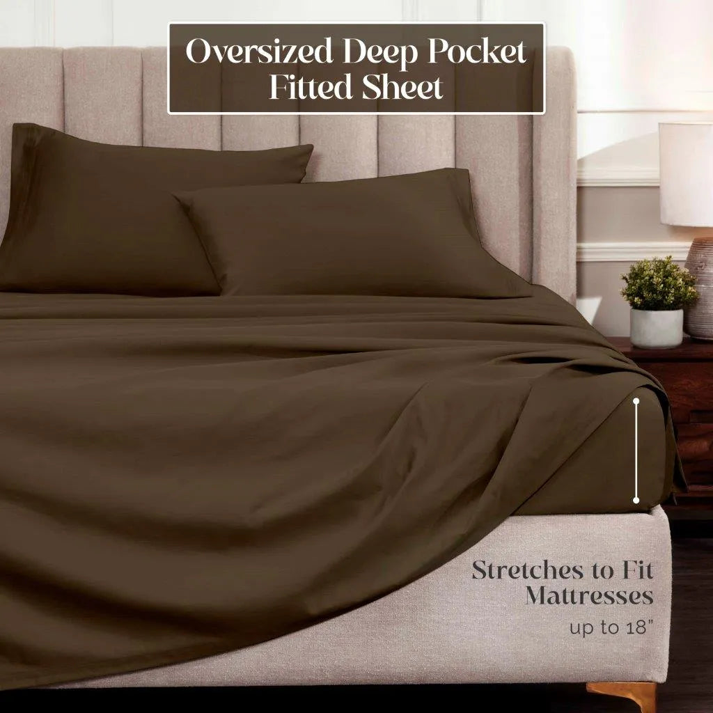 Egyptian Cotton Sateen Sheet Set 1500 Thread Count Mocha - Egyptian Cotton Sheet Set by Superior Brand