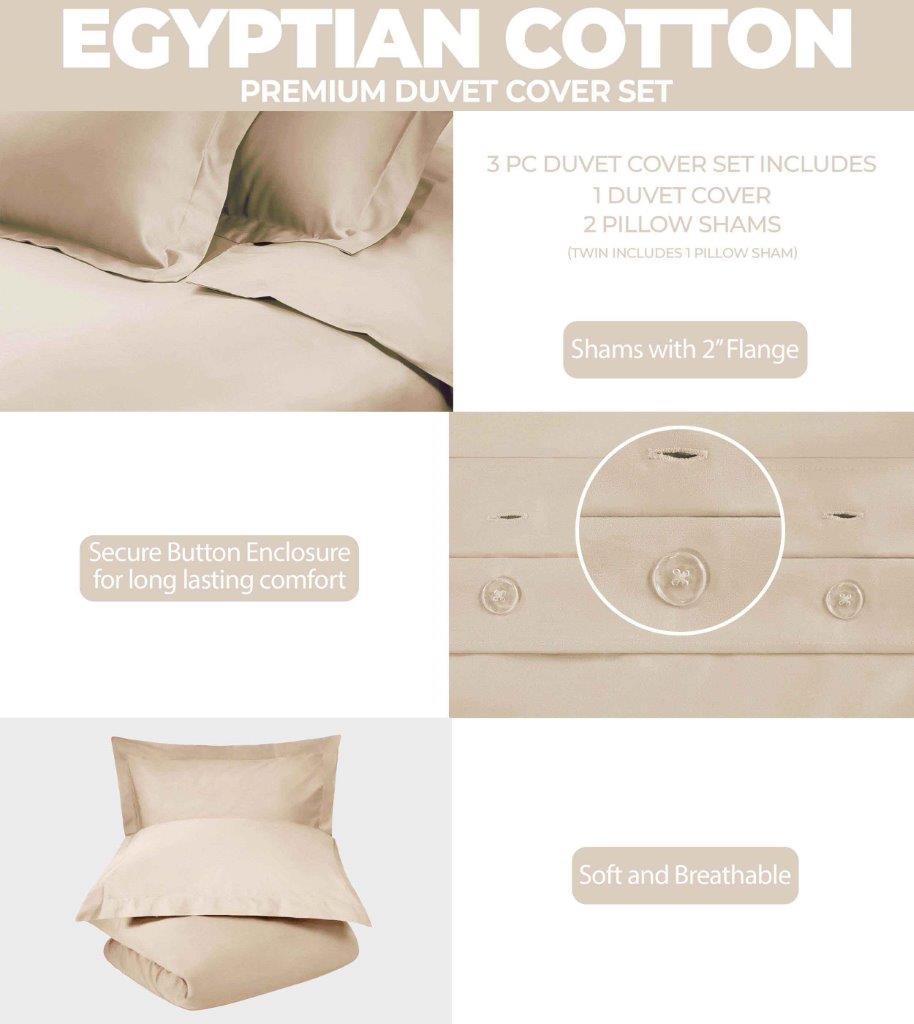 300 Thread Count Egyptian Cotton Solid Duvet Cover - Egyptian Cotton Duvet Cover Set by Superior Brand