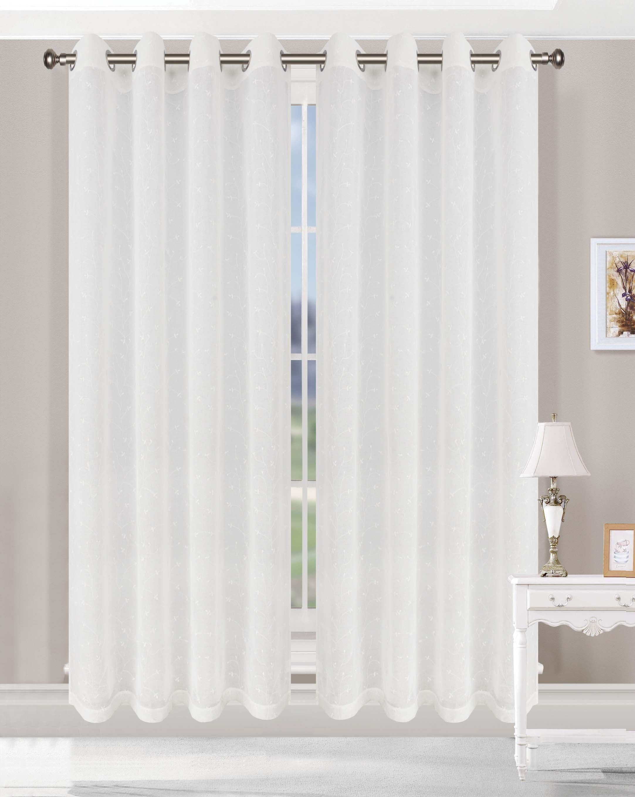Embroidered Delicate Flower Sheer Grommet Curtain Panel Set - Sheer Curtains by Superior Brand