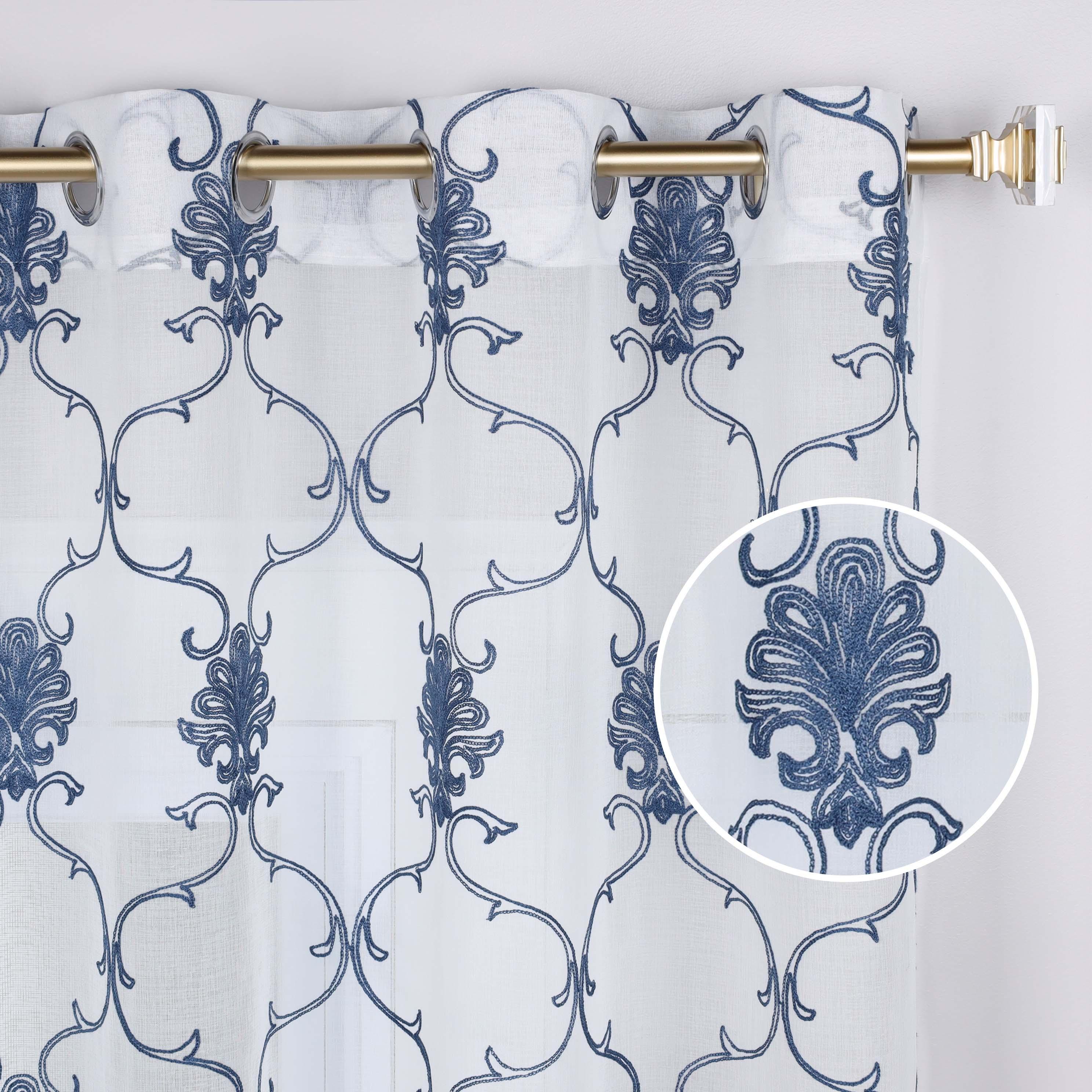 Embroidered Elegant Scroll Sheer Grommet Curtain Panel Set - Sheer Curtains by Superior Brand