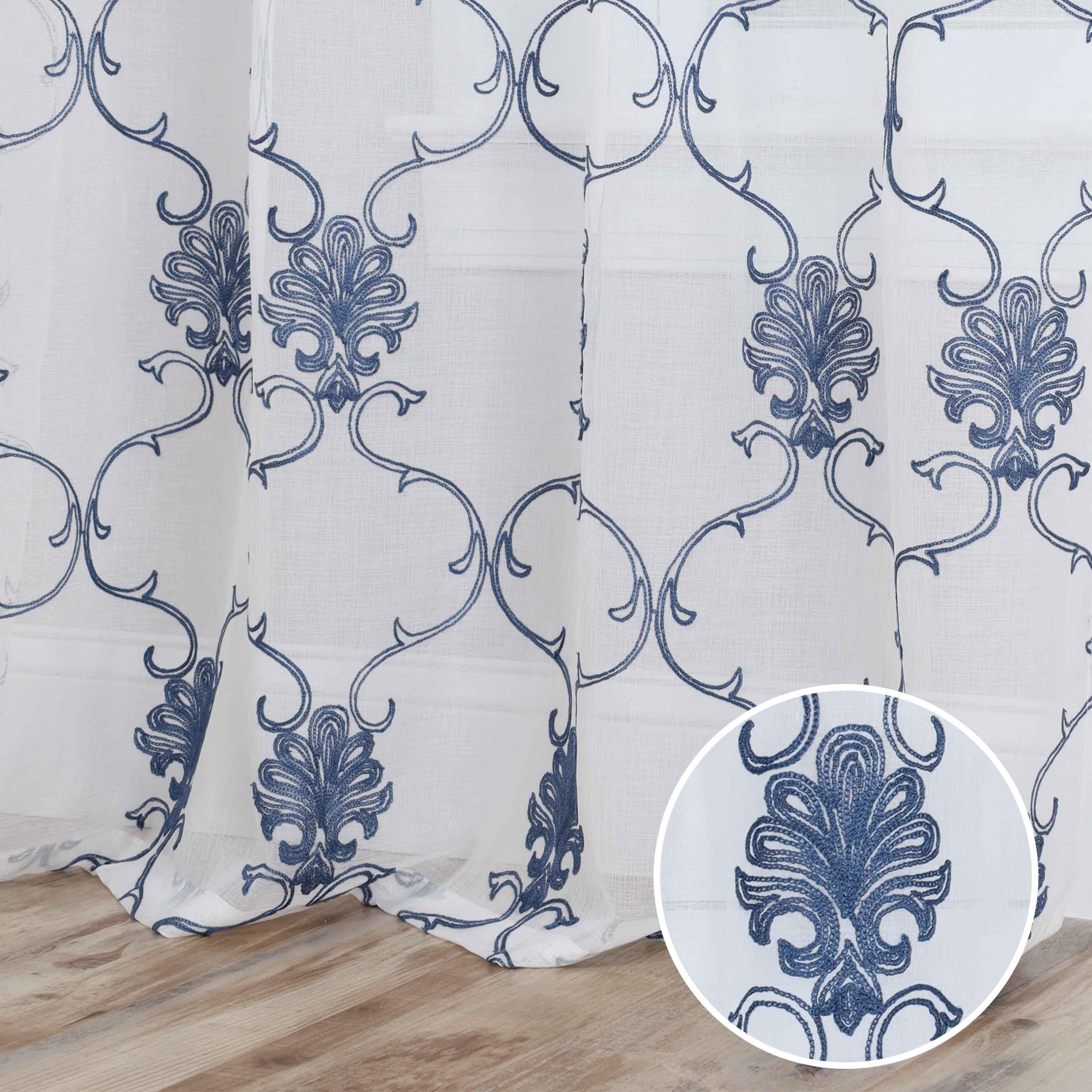 Embroidered Elegant Scroll Sheer Grommet Curtain Panel Set - Sheer Curtains by Superior Brand