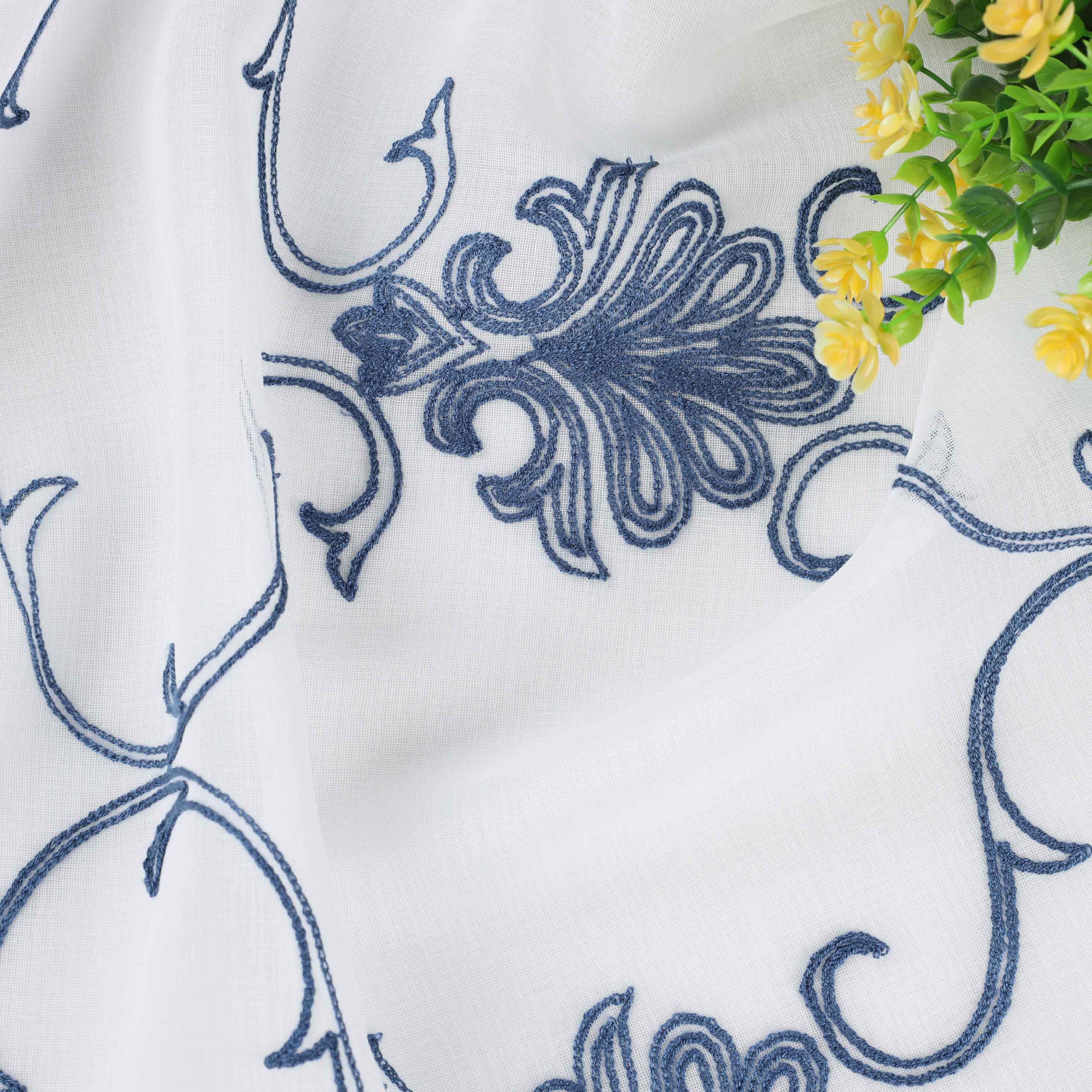 Embroidered Elegant Scroll Sheer Grommet Curtain Panel Set - Sheer Curtains by Superior Brand