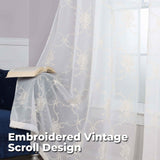 Embroidered Elegant Scroll Sheer Grommet Curtain Panel Set - Sheer Curtains by Superior Brand