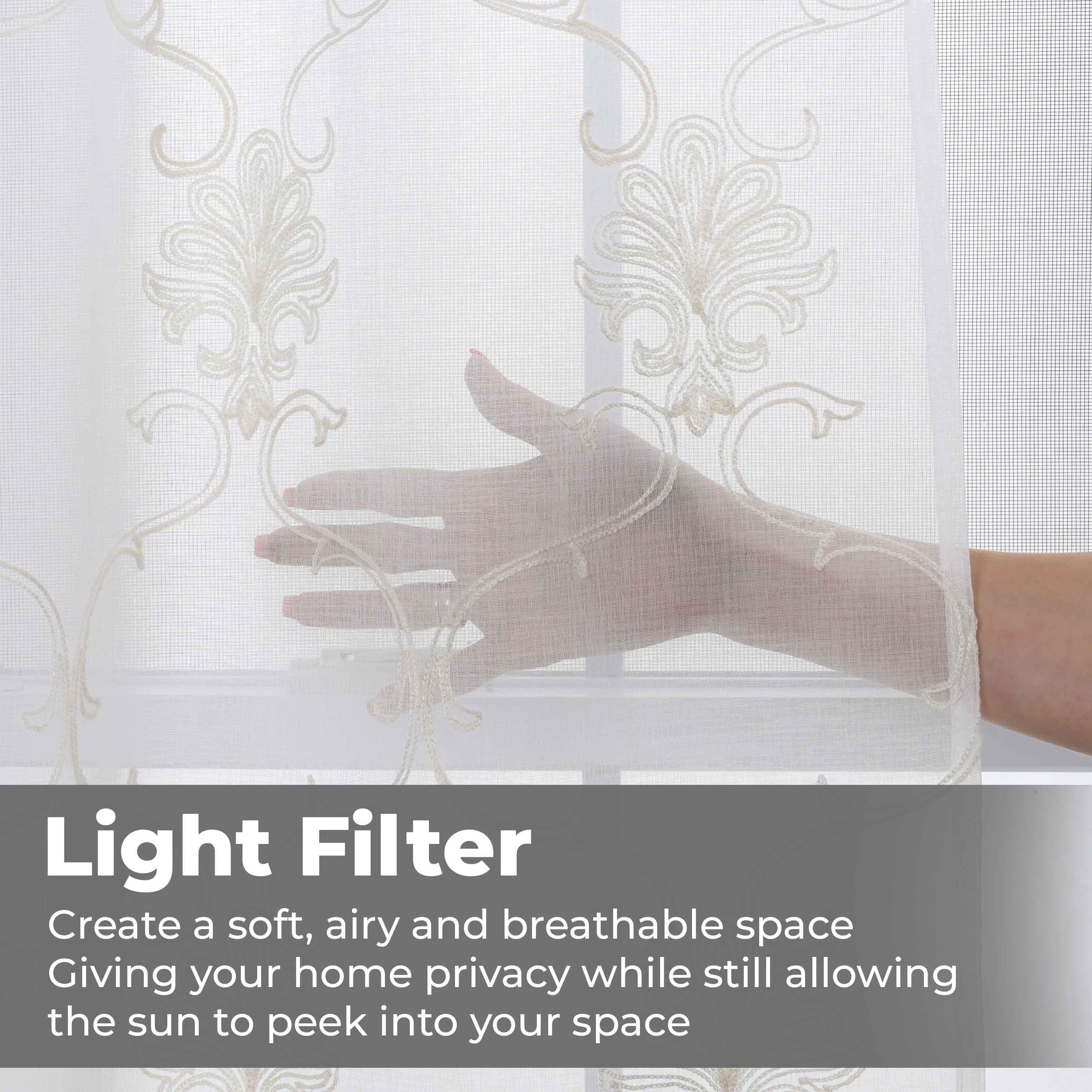 Embroidered Elegant Scroll Sheer Grommet Curtain Panel Set - Sheer Curtains by Superior Brand