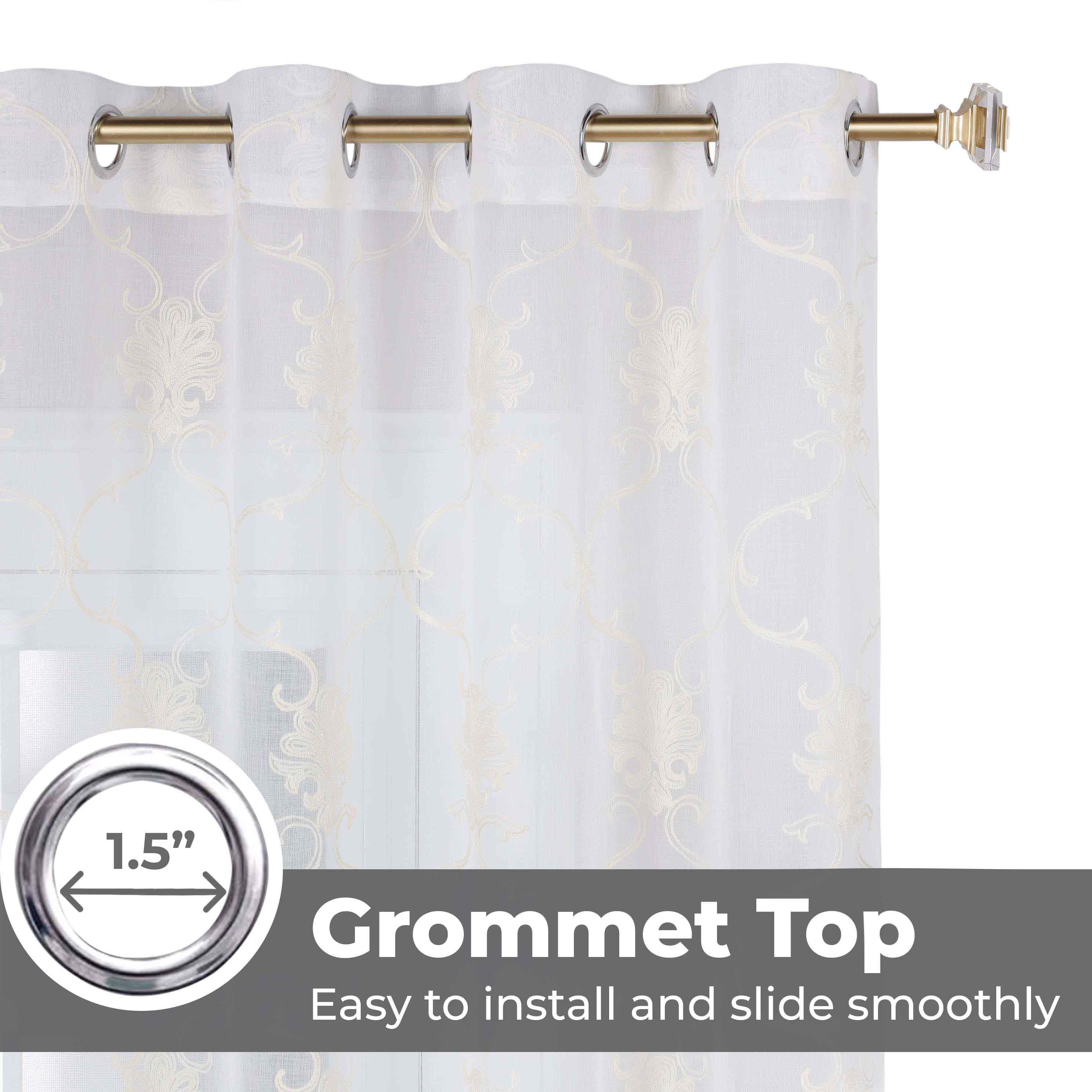 Embroidered Elegant Scroll Sheer Grommet Curtain Panel Set - Sheer Curtains by Superior Brand