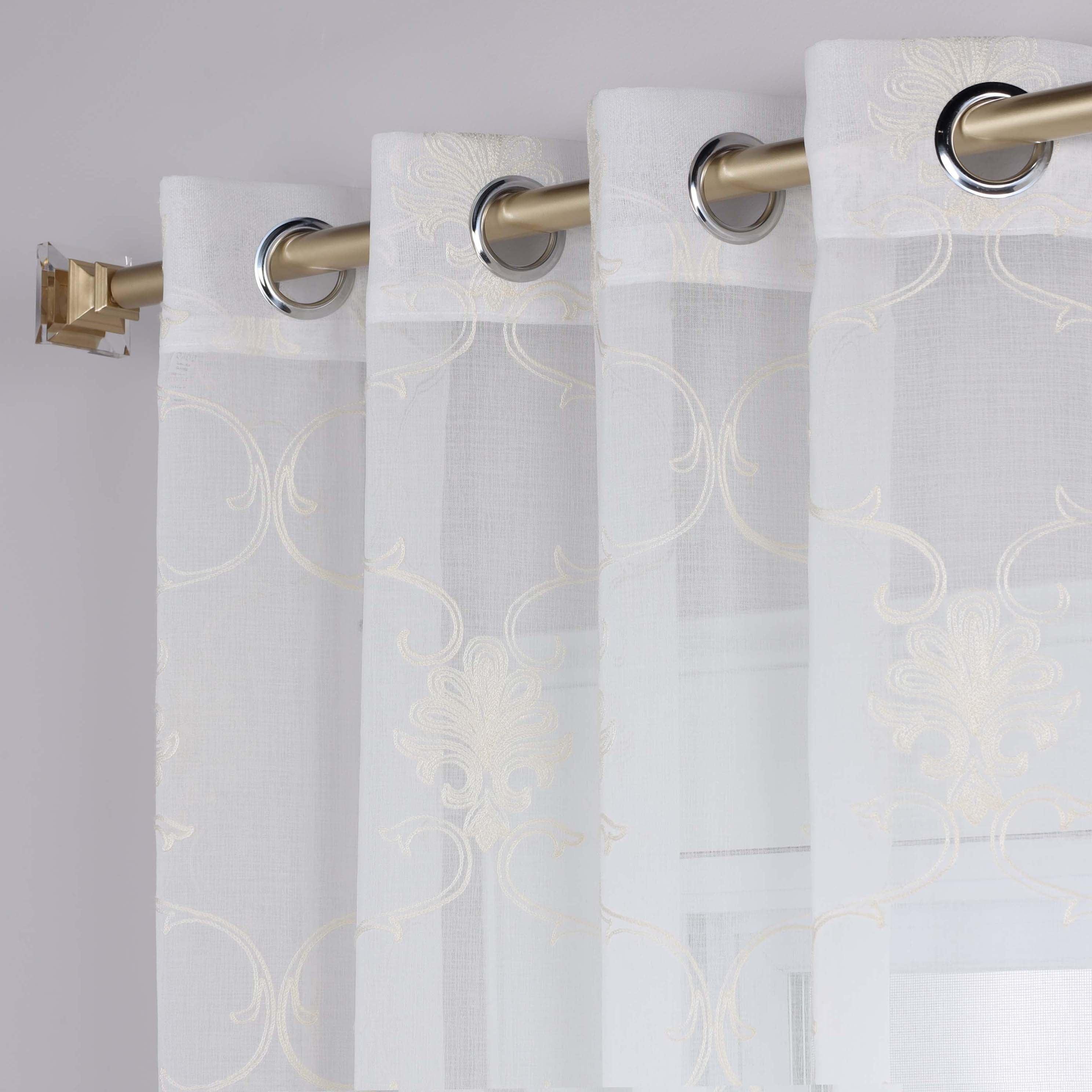 Embroidered Elegant Scroll Sheer Grommet Curtain Panel Set - Sheer Curtains by Superior Brand