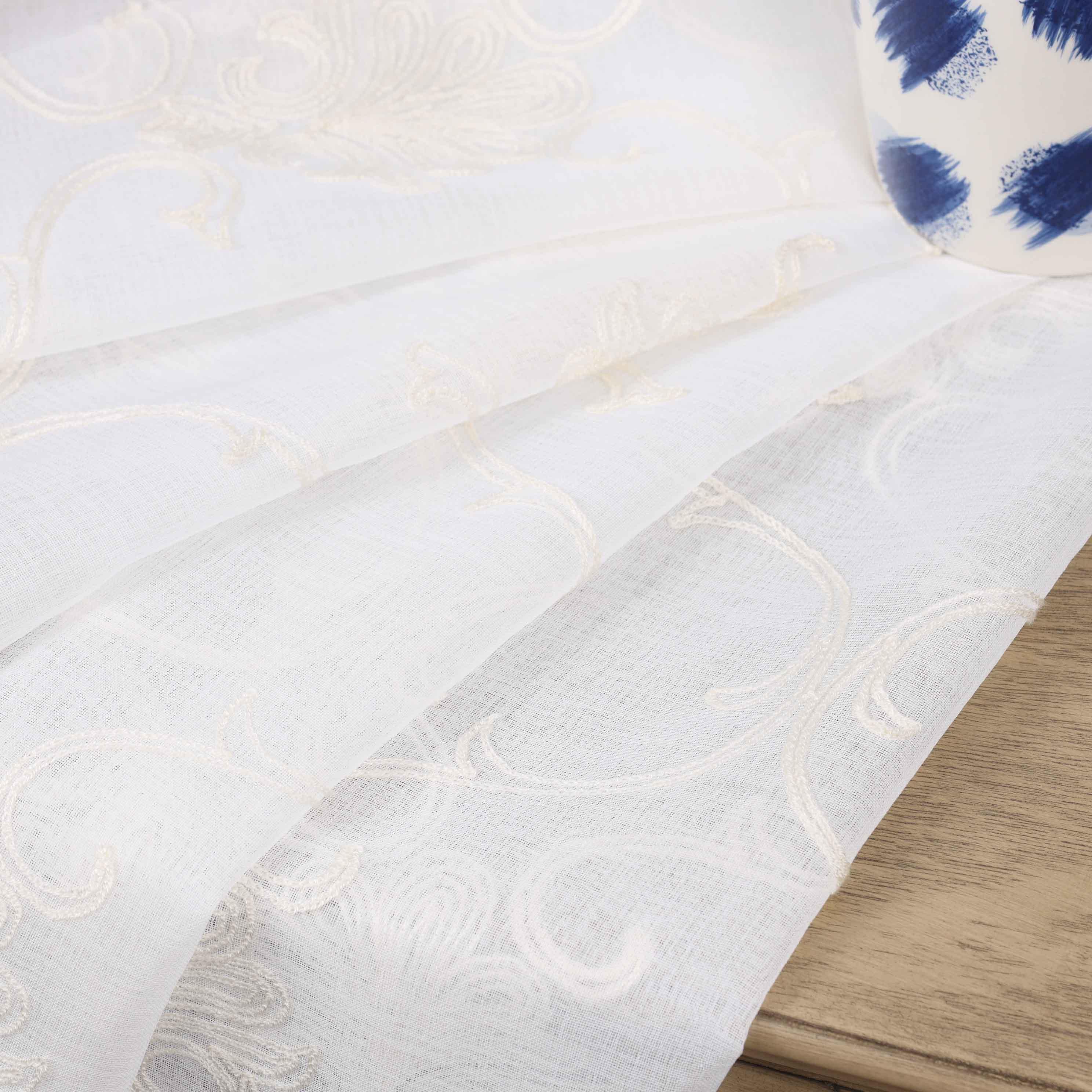 Embroidered Elegant Scroll Sheer Grommet Curtain Panel Set - Sheer Curtains by Superior Brand