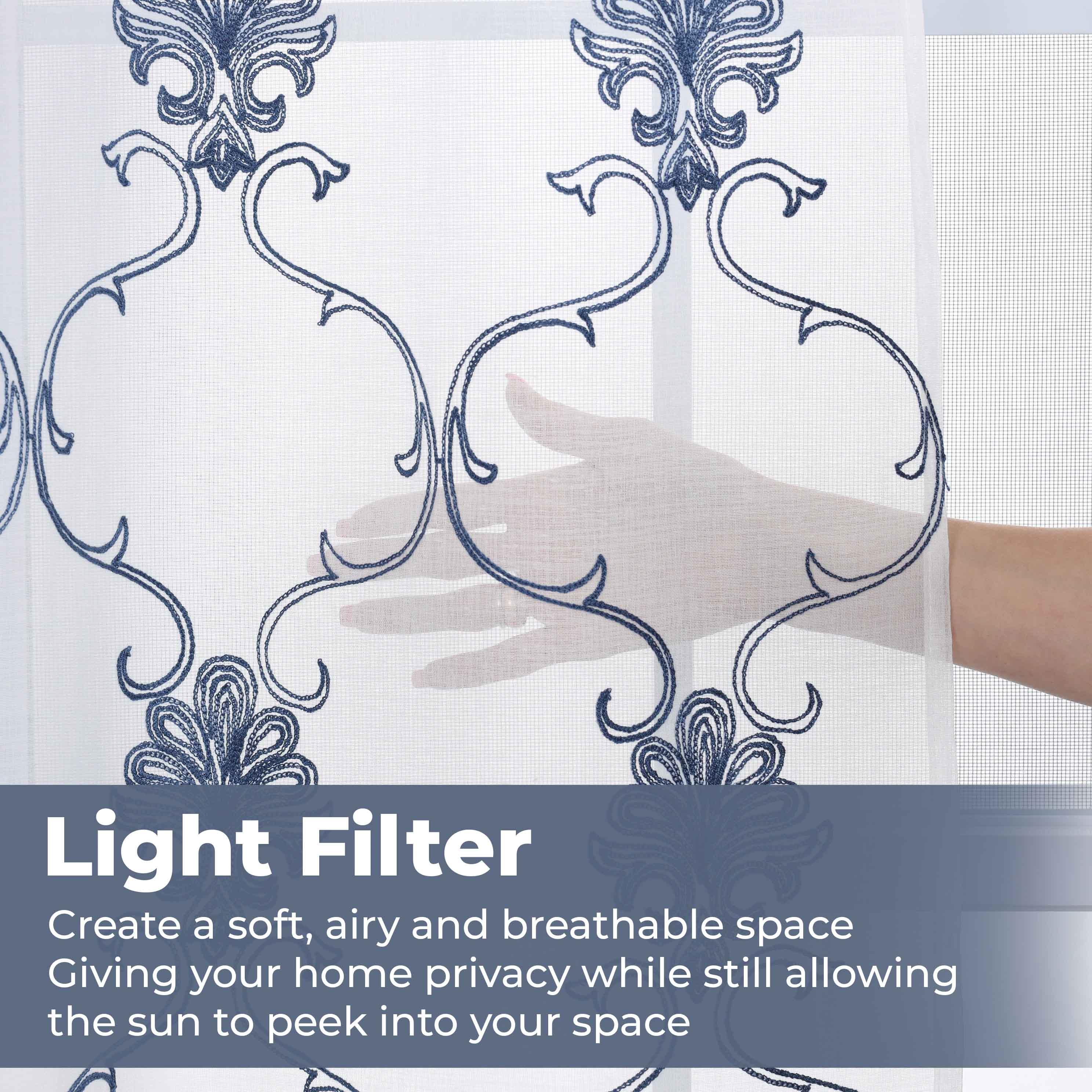 Embroidered Elegant Scroll Sheer Grommet Curtain Panel Set - Sheer Curtains by Superior Brand