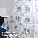 Embroidered Elegant Scroll Sheer Grommet Curtain Panel Set - Sheer Curtains by Superior Brand