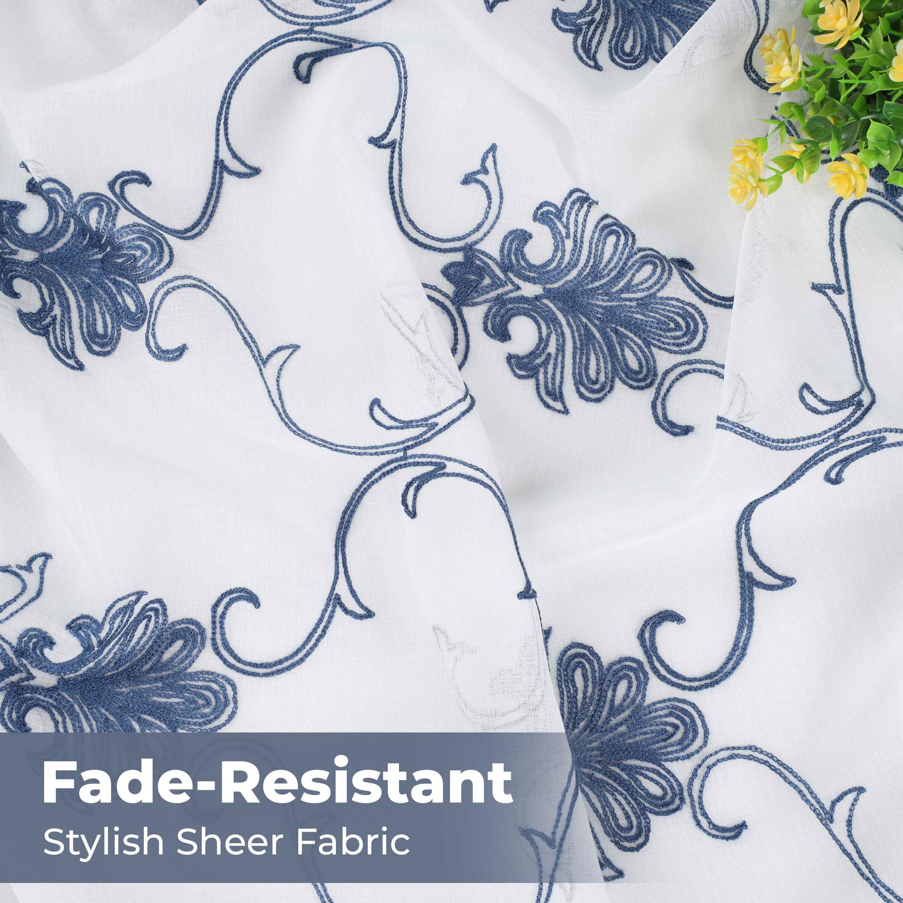 Embroidered Elegant Scroll Sheer Grommet Curtain Panel Set - Sheer Curtains by Superior Brand