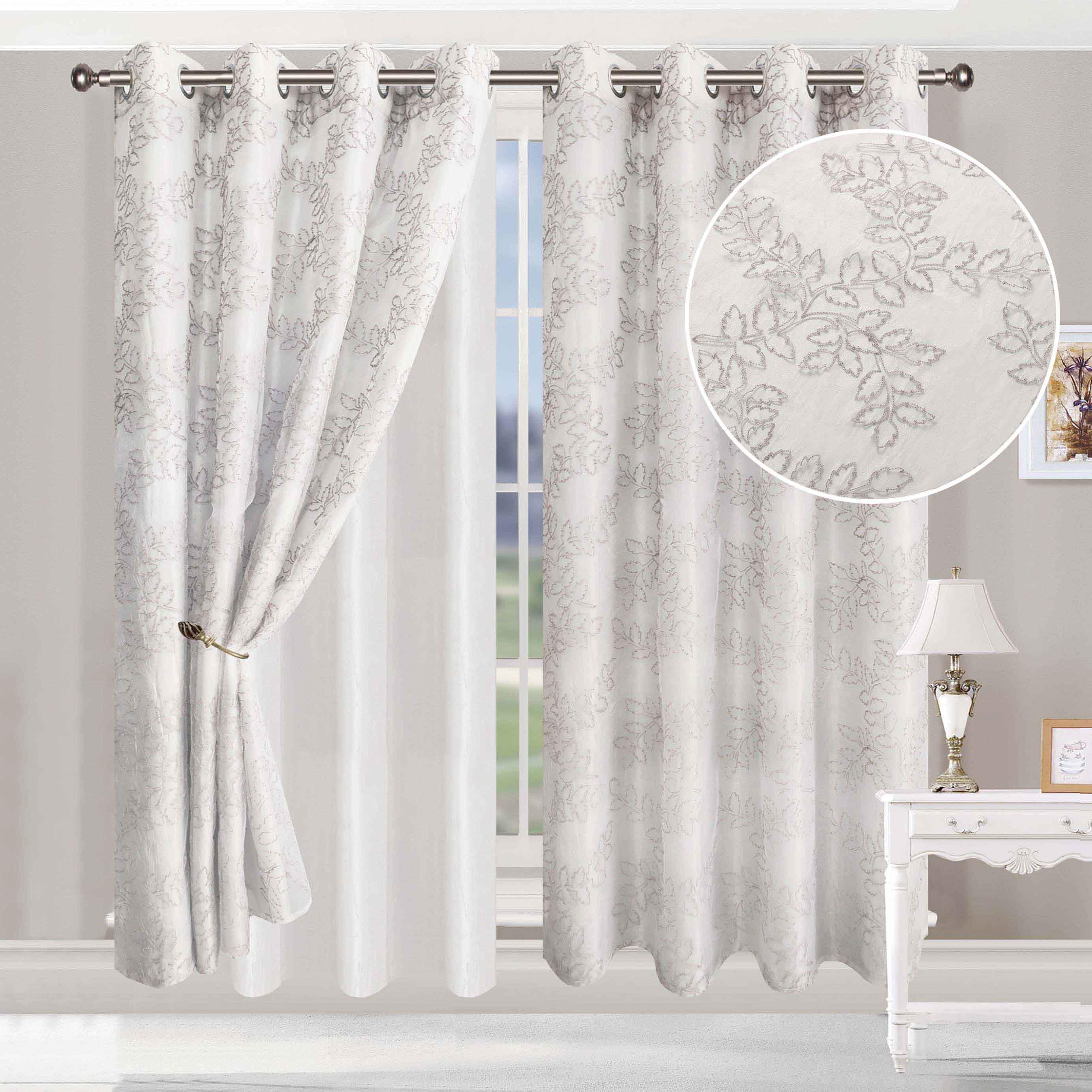 Embroidered Foliage Grommet Sheer Curtain Panel Set - Sheer Curtains by Superior Brand