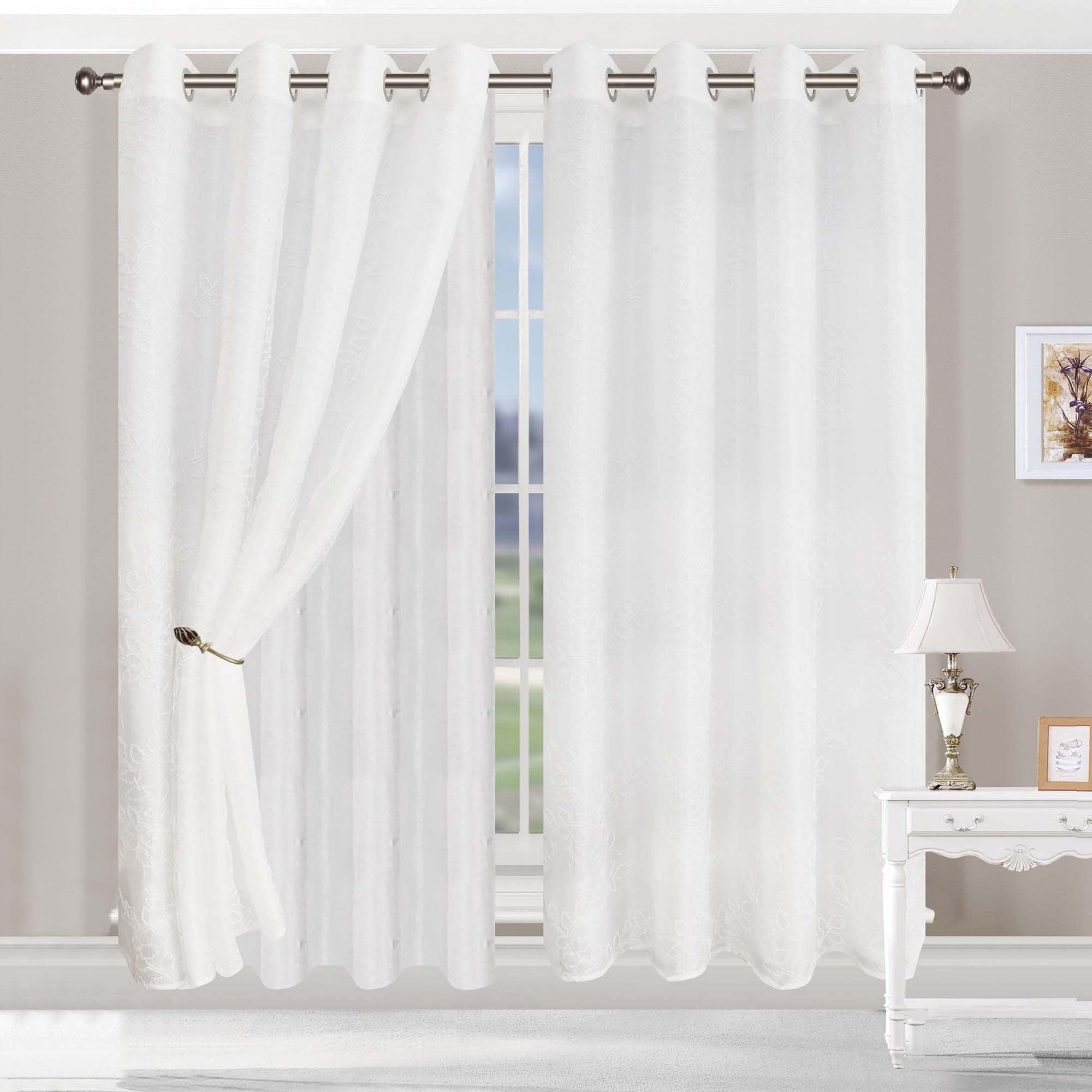 Embroidered Foliage Grommet Sheer Curtain Panel Set - Sheer Curtains by Superior Brand