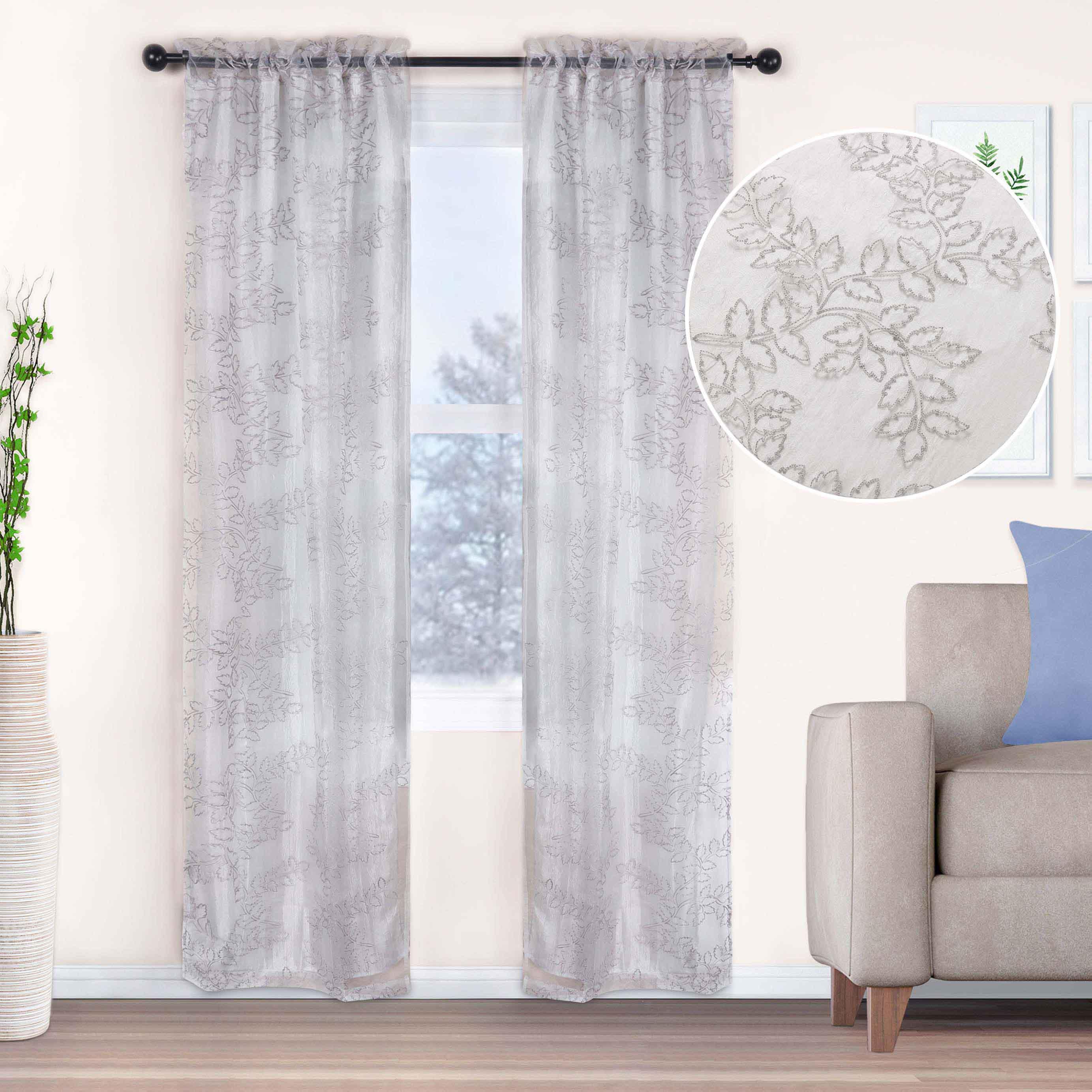 Embroidered Foliage Grommet Sheer Curtain Panel Set - Sheer Curtains by Superior Brand