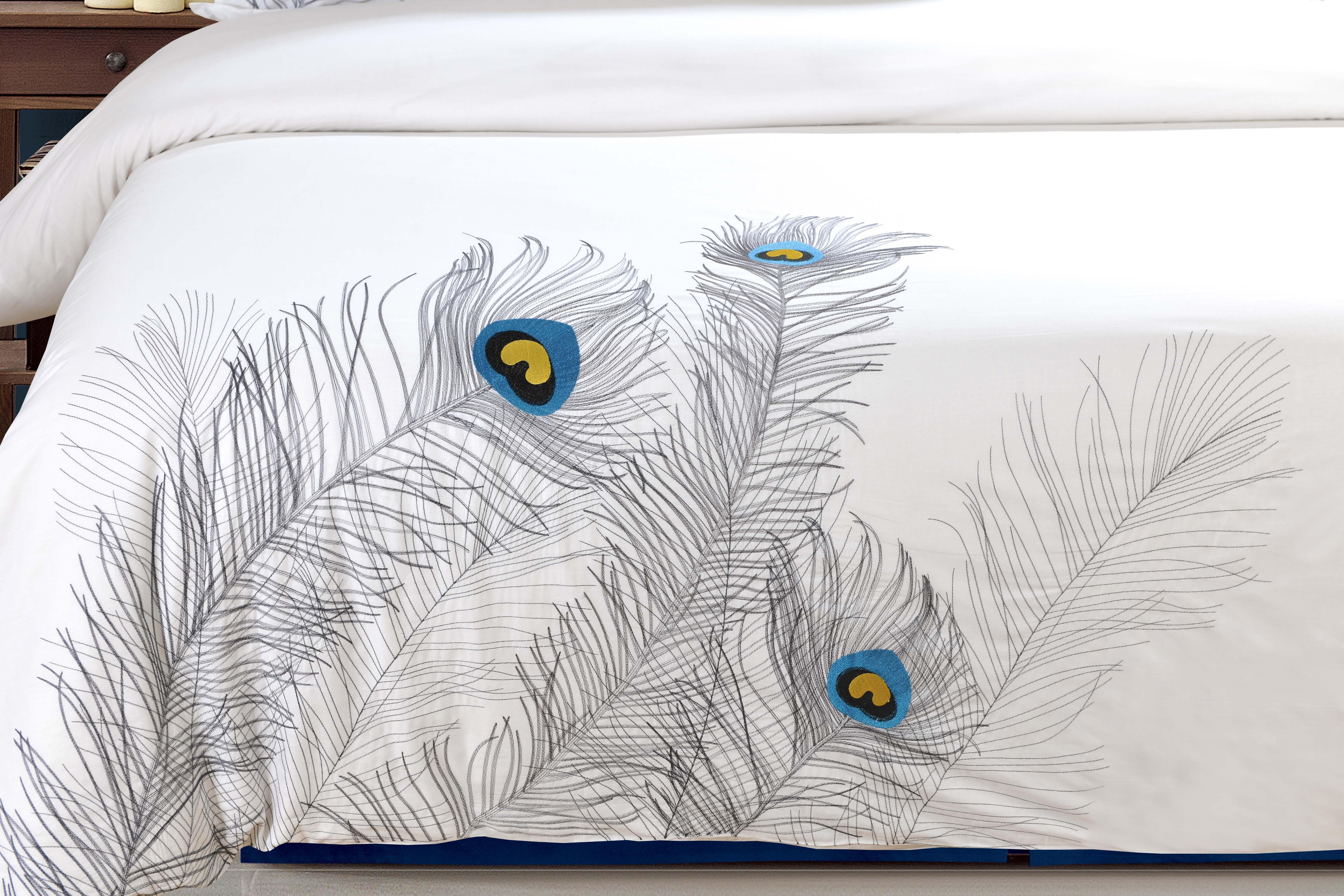 100% Cotton Peacock Embroidered Duvet Cover Set - Duvet Cover Set by Superior Brand