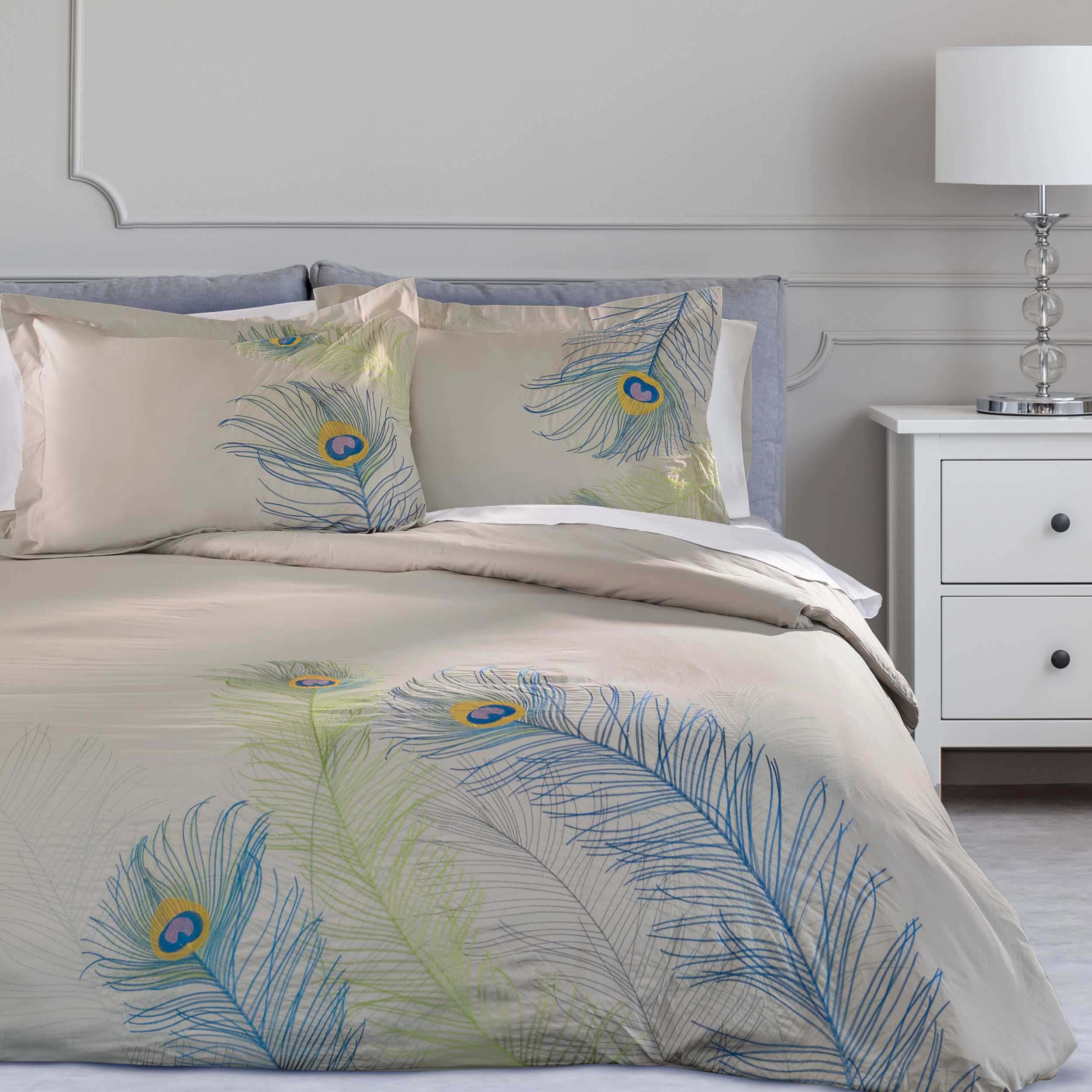 100% Cotton Peacock Embroidered Duvet Cover Set - Duvet Cover Set by Superior Brand