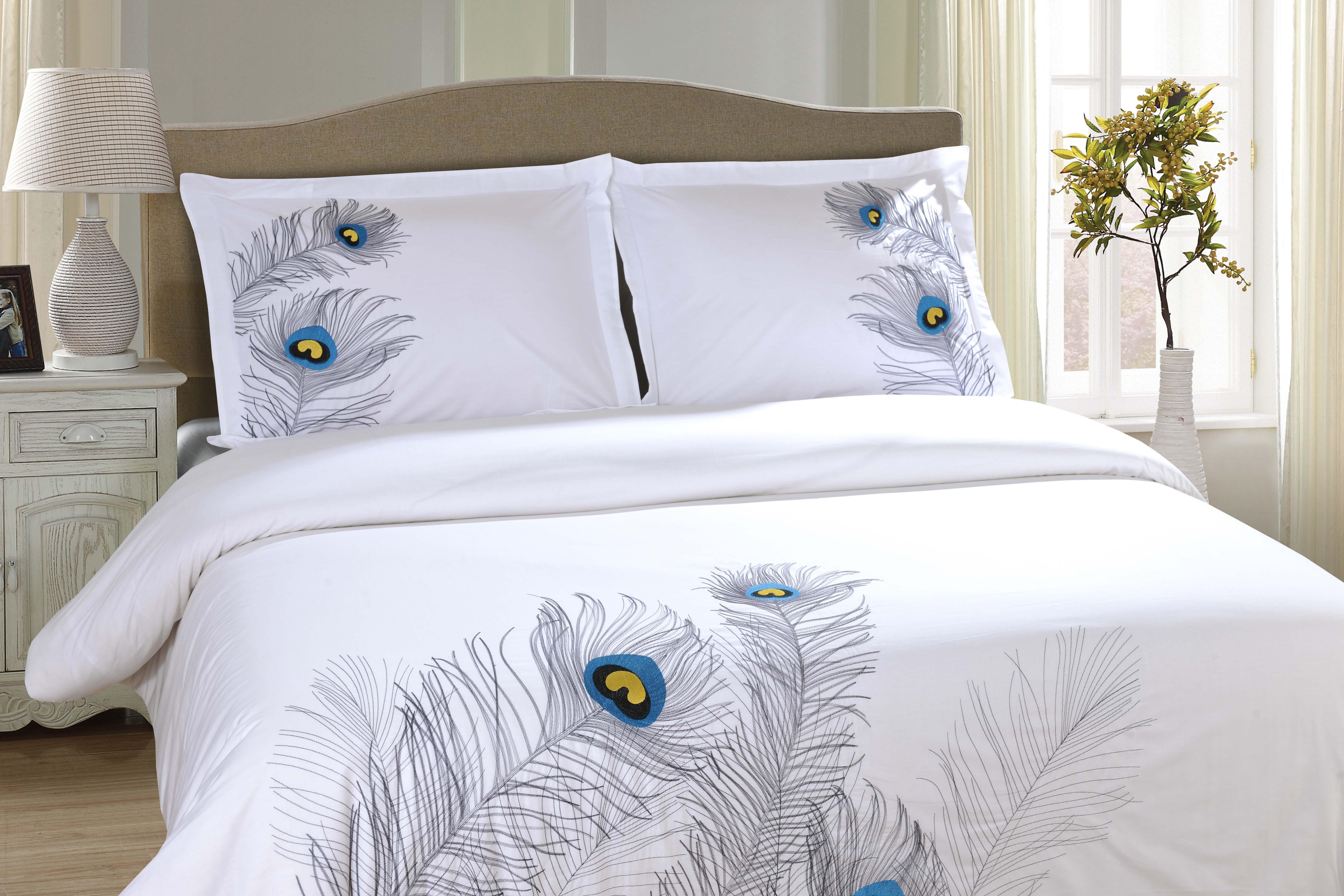 100% Cotton Peacock Embroidered Duvet Cover Set - Duvet Cover Set by Superior Brand
