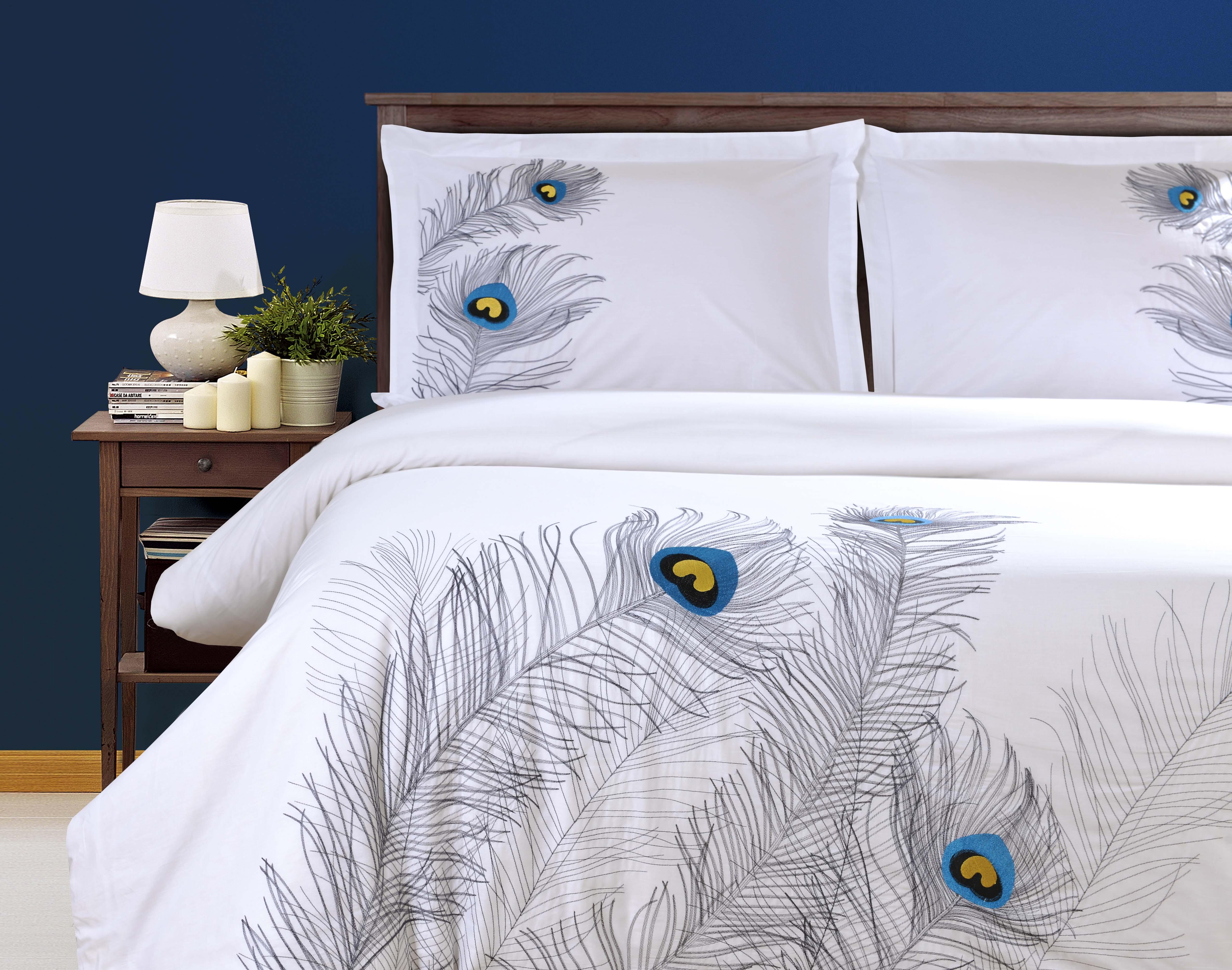 100% Cotton Peacock Embroidered Duvet Cover Set - Duvet Cover Set by Superior Brand