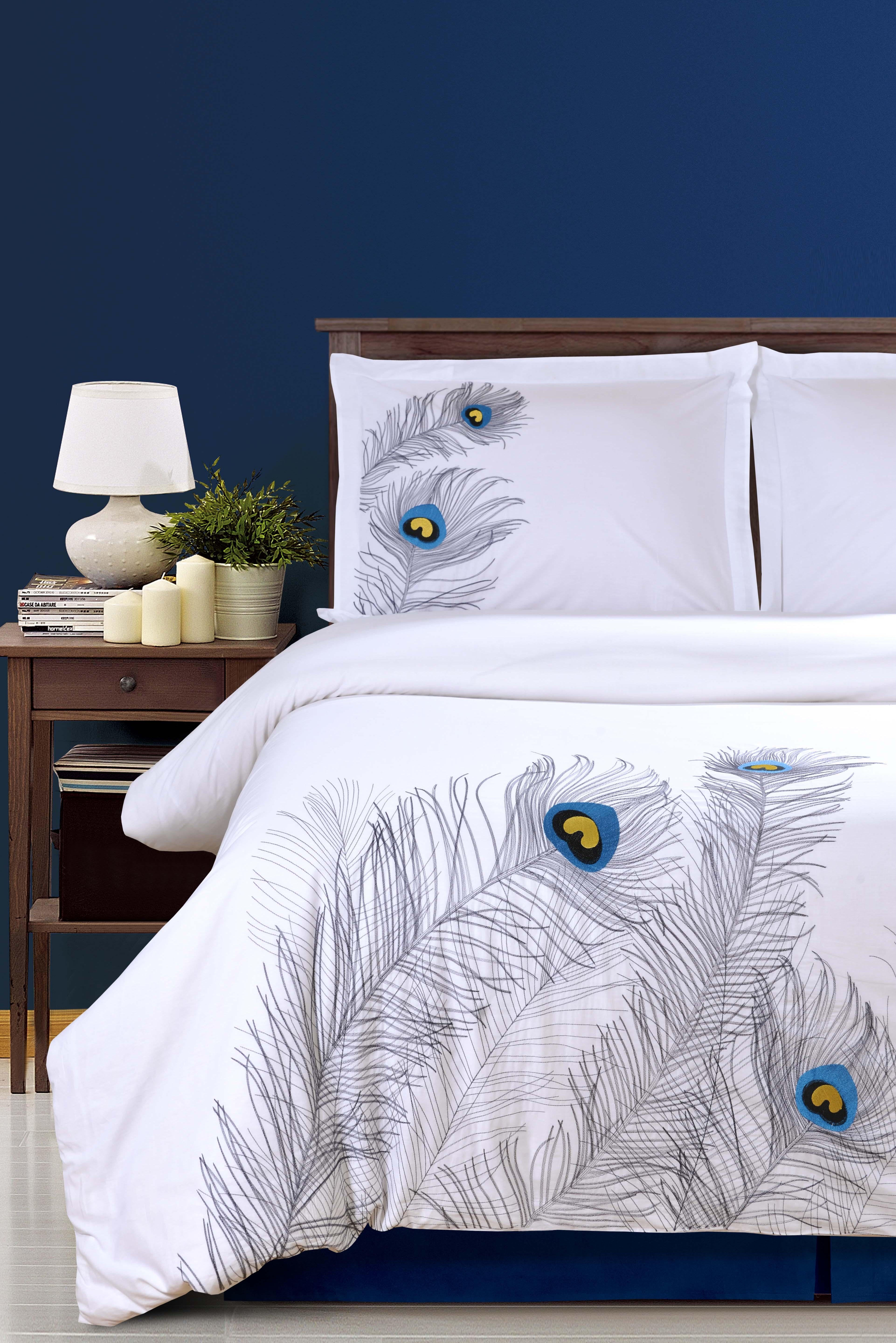 100% Cotton Peacock Embroidered Duvet Cover Set - Duvet Cover Set by Superior Brand