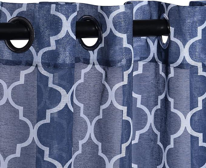 Geometric Trellis Lattice Sheer Grommet Curtain Panel Set - Sheer Curtains by Superior Brand