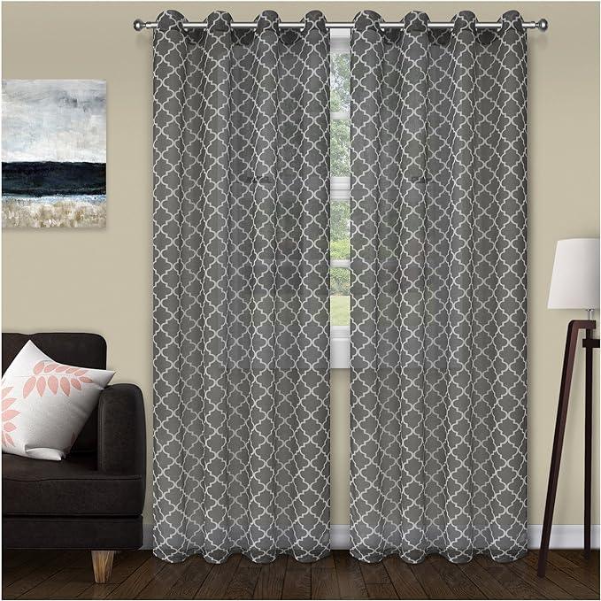 Geometric Trellis Lattice Sheer Grommet Curtain Panel Set - Sheer Curtains by Superior Brand