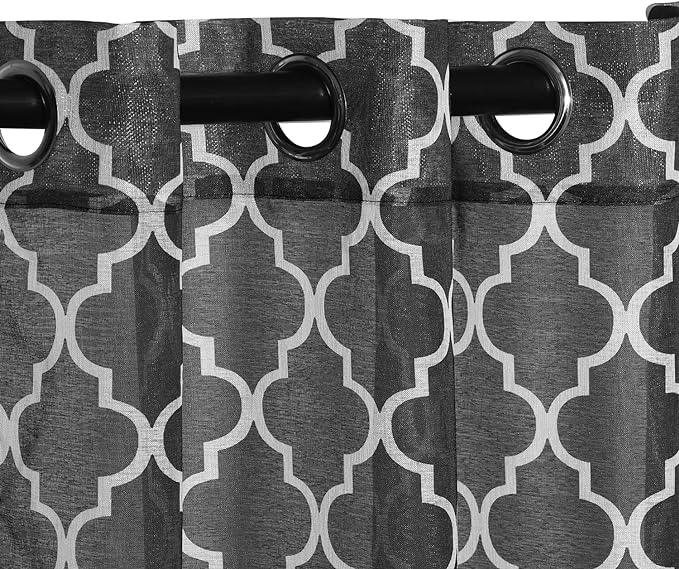 Geometric Trellis Lattice Sheer Grommet Curtain Panel Set - Sheer Curtains by Superior Brand