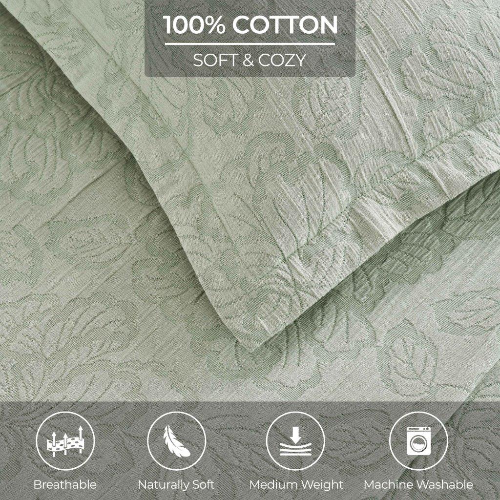 Cotton Bedspread Sets 3-Piece Hibiscus Floral Jacquard Matelassé - Bedspread by Superior Brand
